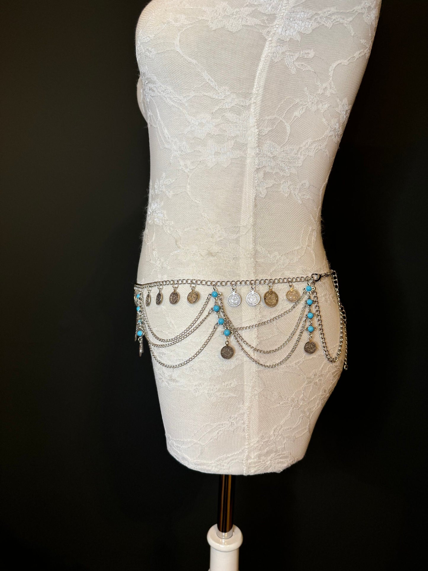 Belly Chain, Silver, Coin detail 18-40 inch, Festival, Dance, Costume Jewelery, Festvial, Dance, Gift