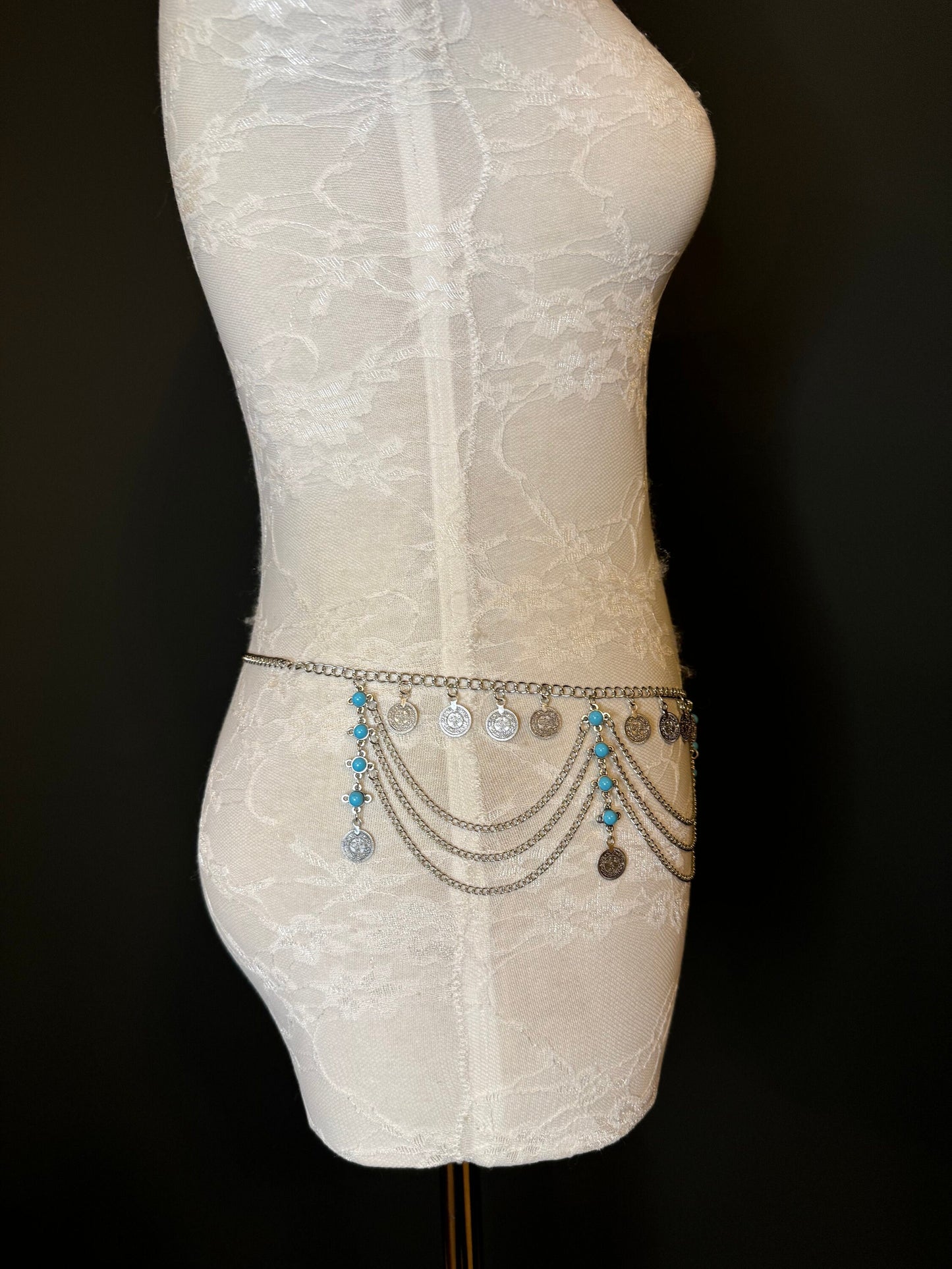 Belly Chain, Silver, Coin detail 18-40 inch, Festival, Dance, Costume Jewelery, Festvial, Dance, Gift