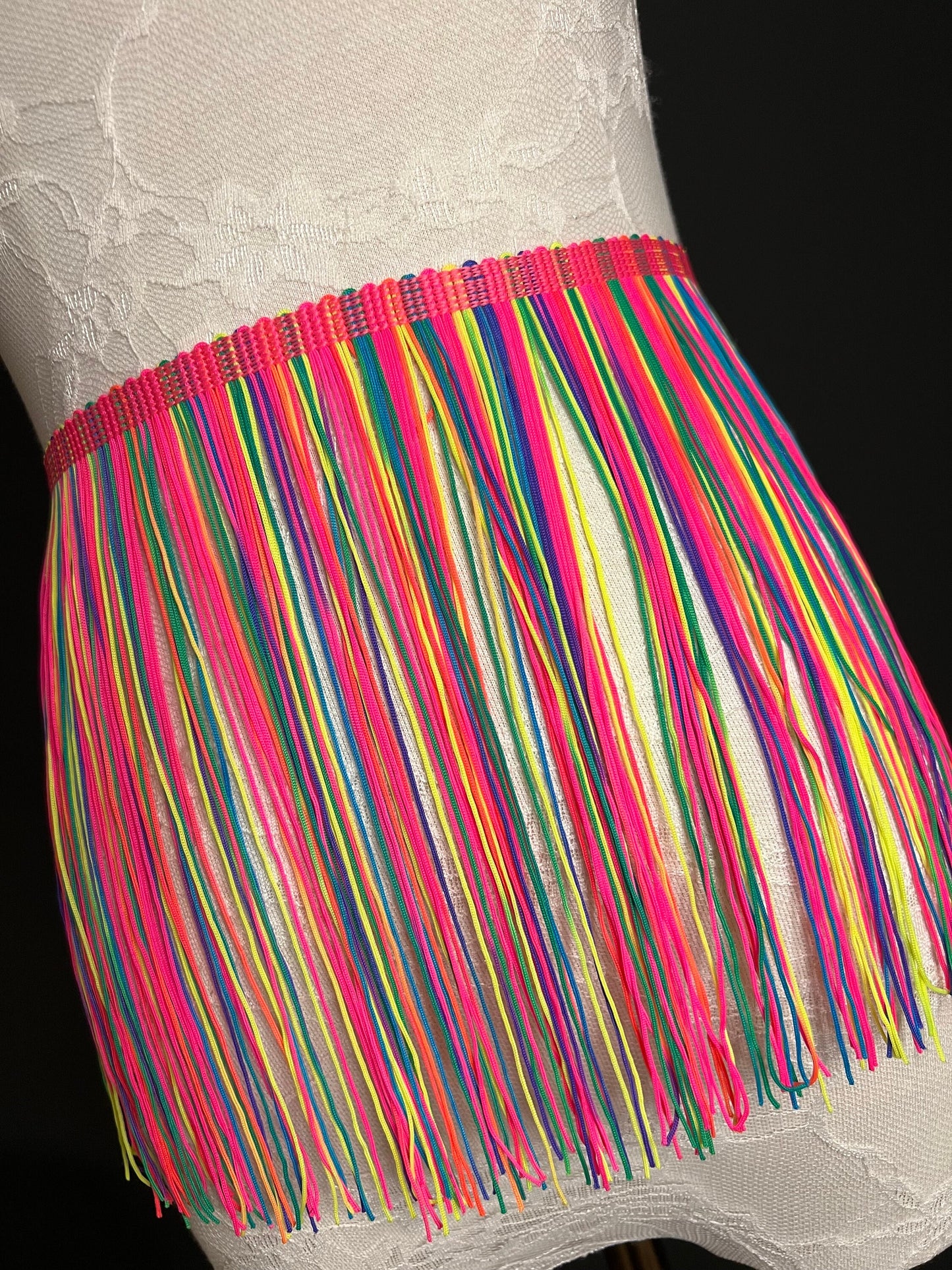 8" Fringe Multicolour, Rainbow Fringe, Dance, Costumes, Fashion, Party, Dress Fringe, 20cm, 8 inch