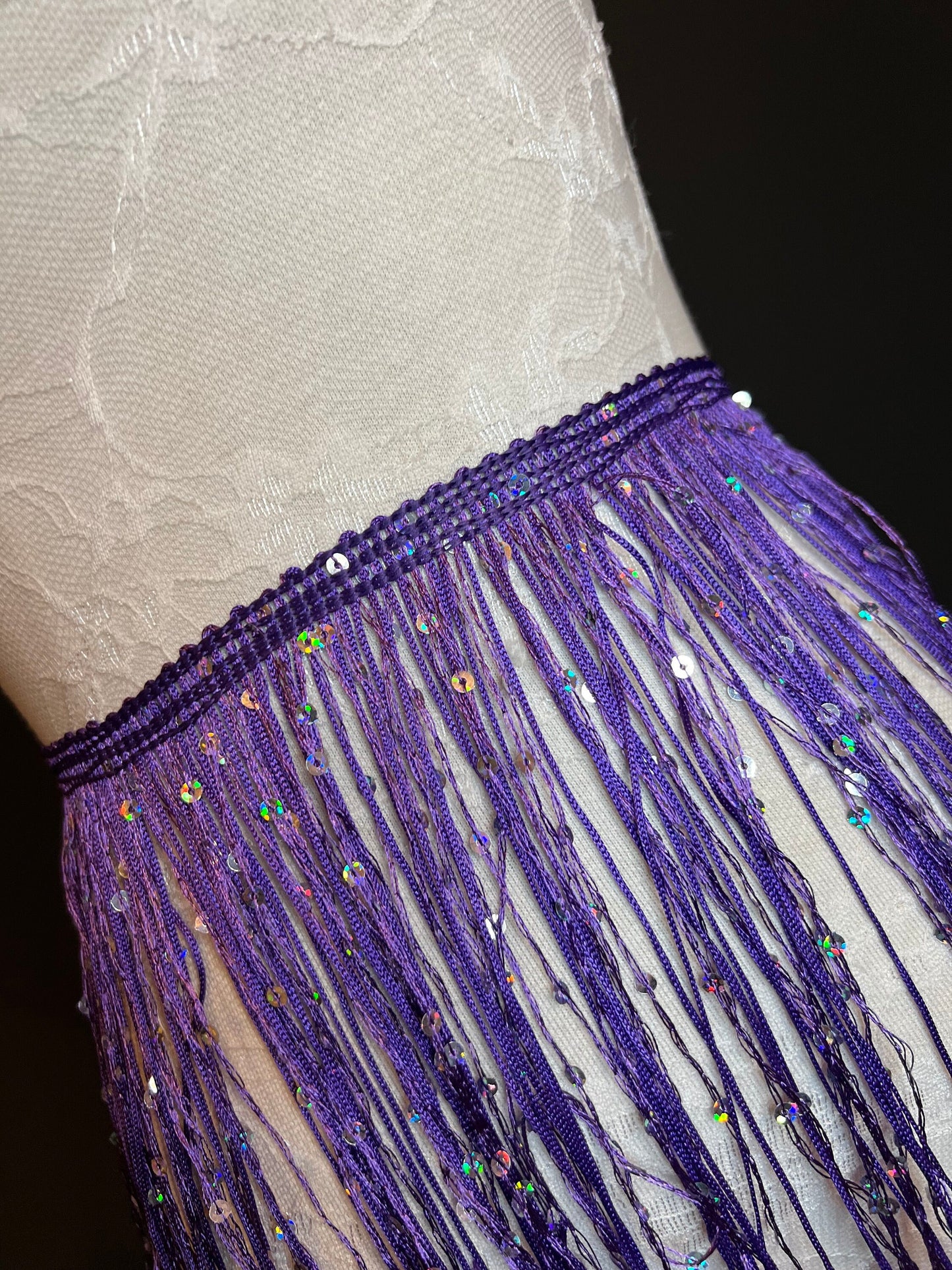 Fringe, Fringe With Sequins, Sequinned,  Sequin Fringe, Dance, Costumes, Fashion, Party, Dress Fringe, 20cm, 8 inch, 12 Colours, Purple