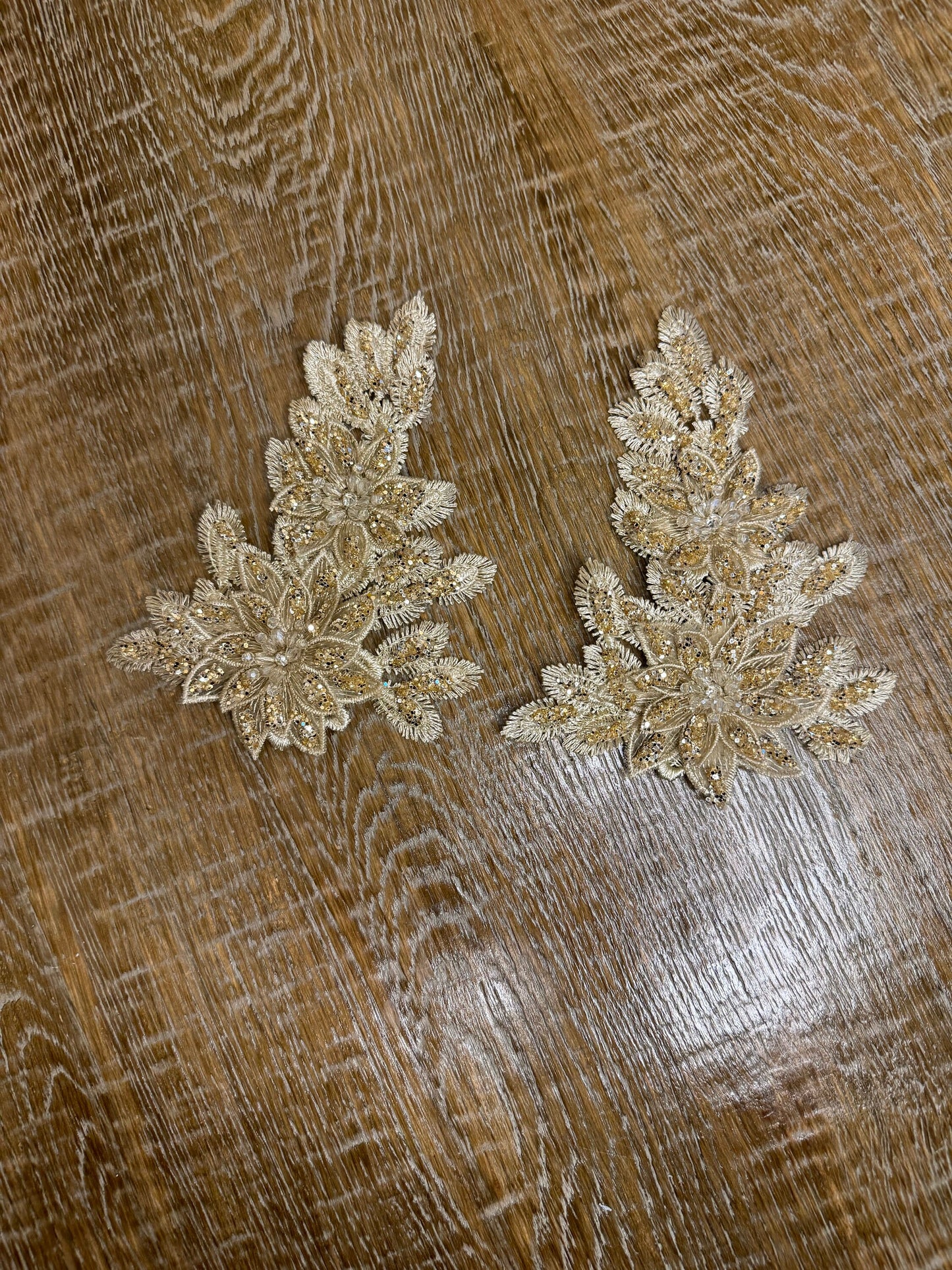 Gold Lurex Floral Flower, 6”x4”, Corsage, Sew on, Bridal, Clothing, Fashion, Hat, Accessory, Fashion, FAN Design