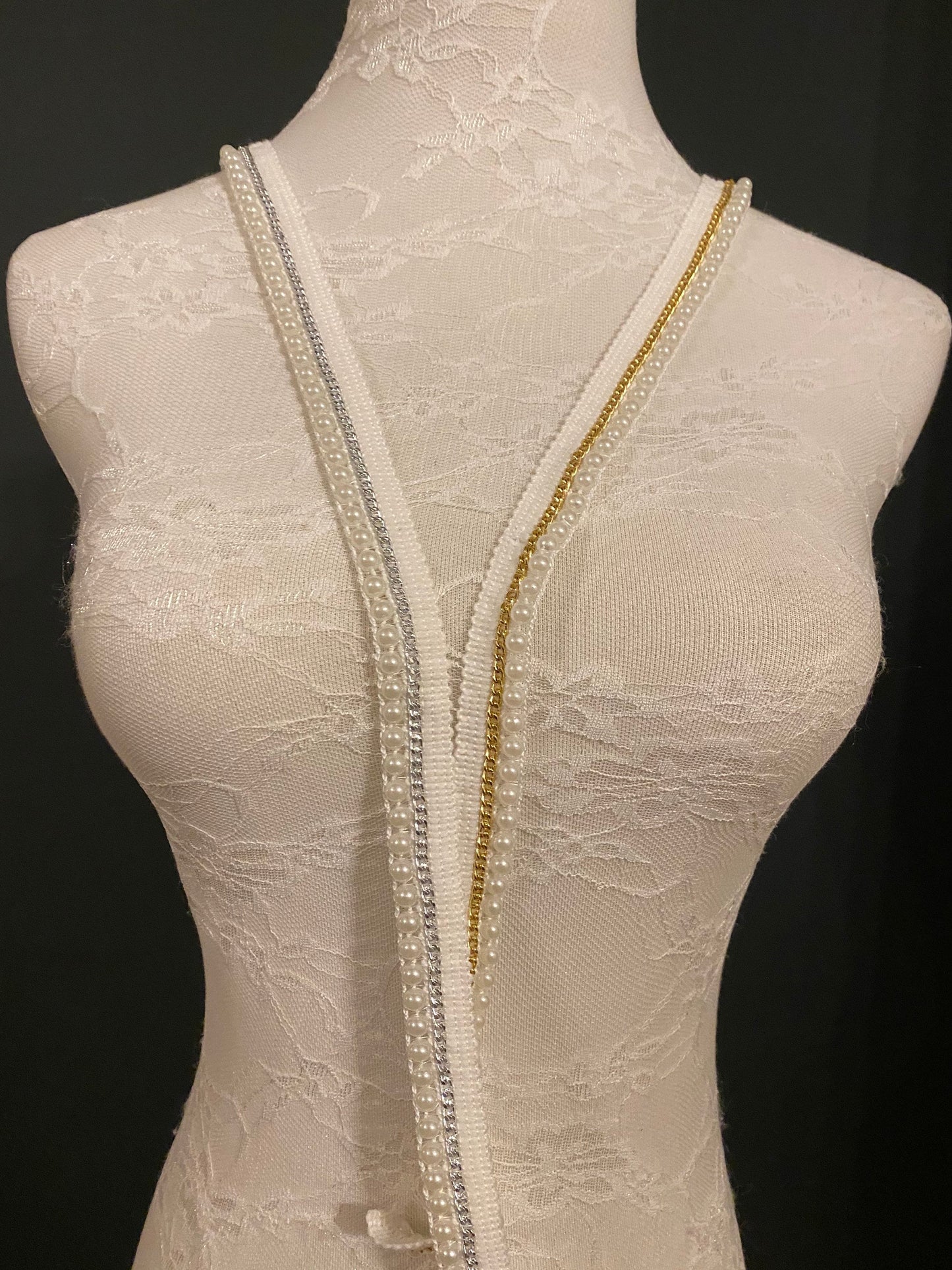 Beaded Chain Tape, Chain, Pearls, Silver, Gold, Black Tape, Ivory Tape, Sew on, Beaded Trim, Cardigans, Blazers, Crafts, Sewing