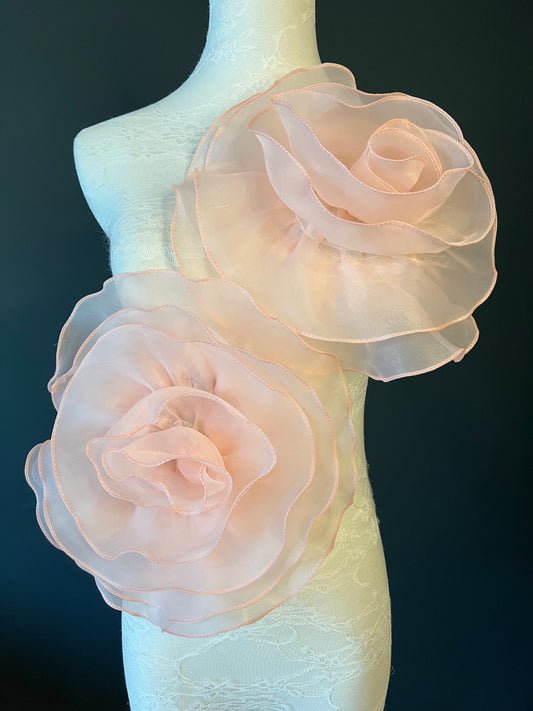 Large 3D Corsage Flower, Peach, 10” Wide, Pin on Corsage, Bridal, Clothing, Dress, Hat, Accessory, FAN Design