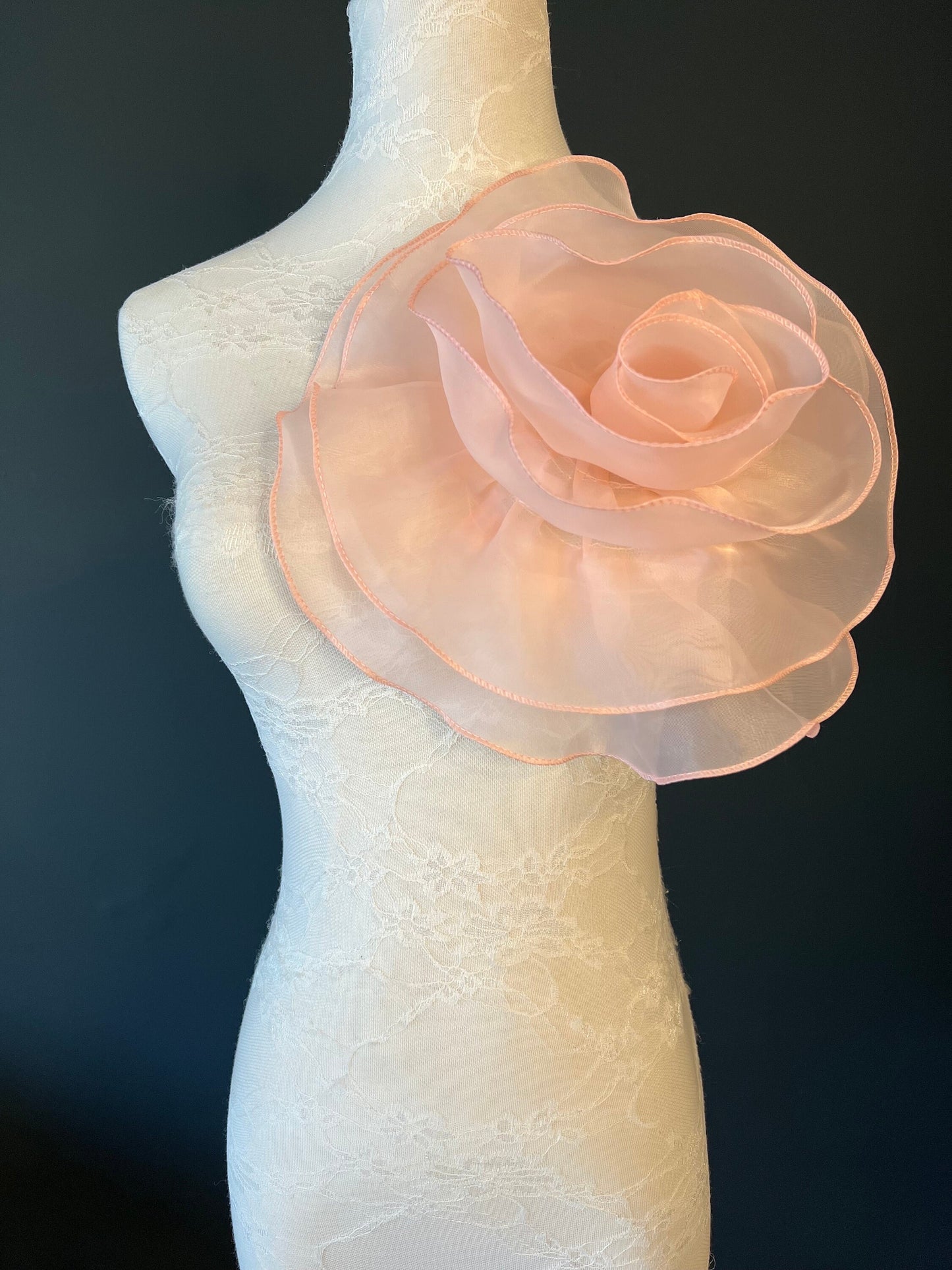 Large 3D Corsage Flower, Peach, 10” Wide, Pin on Corsage, Bridal, Clothing, Dress, Hat, Accessory, FAN Design