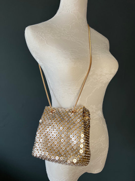 Rhinestone Chainmail Gold Handbag, Quality Handbag, Chainmail, Diamanté, Fashionable Bag