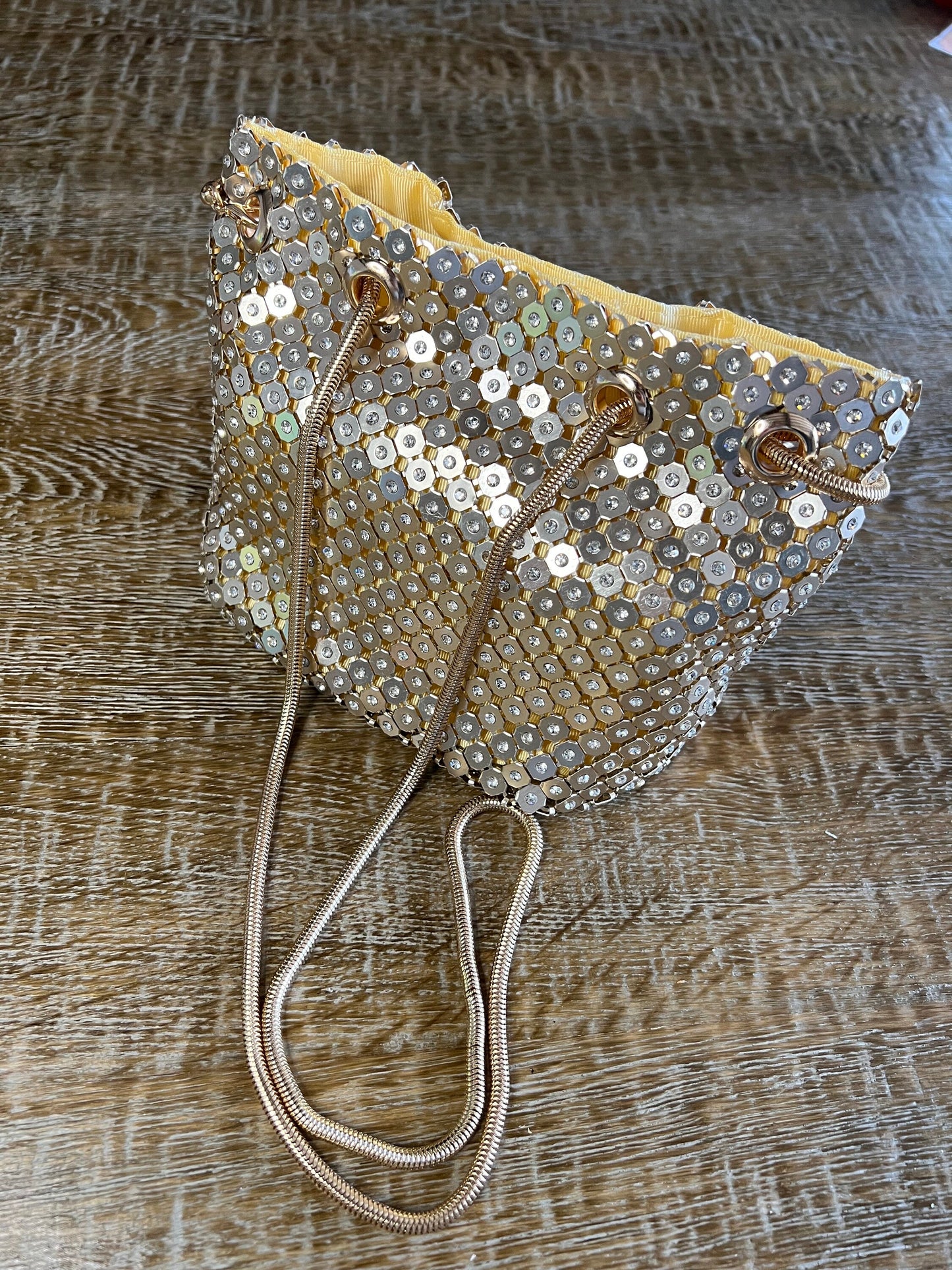 Rhinestone Chainmail Gold Handbag, Quality Handbag, Chainmail, Diamanté, Fashionable Bag