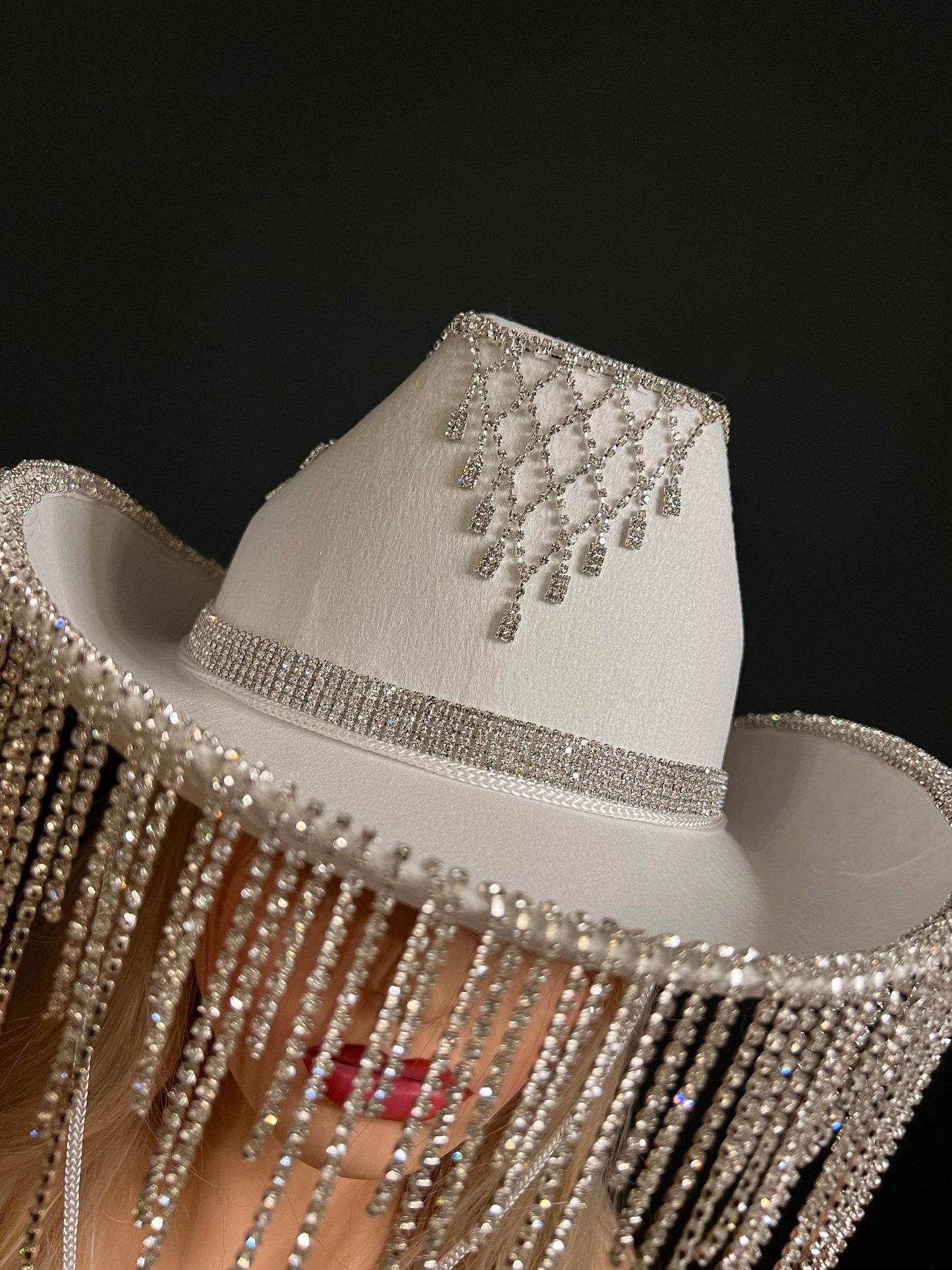 Rhinestone Hat, Fringe Hat, Hen, Party, Cowboy Hat, Black White