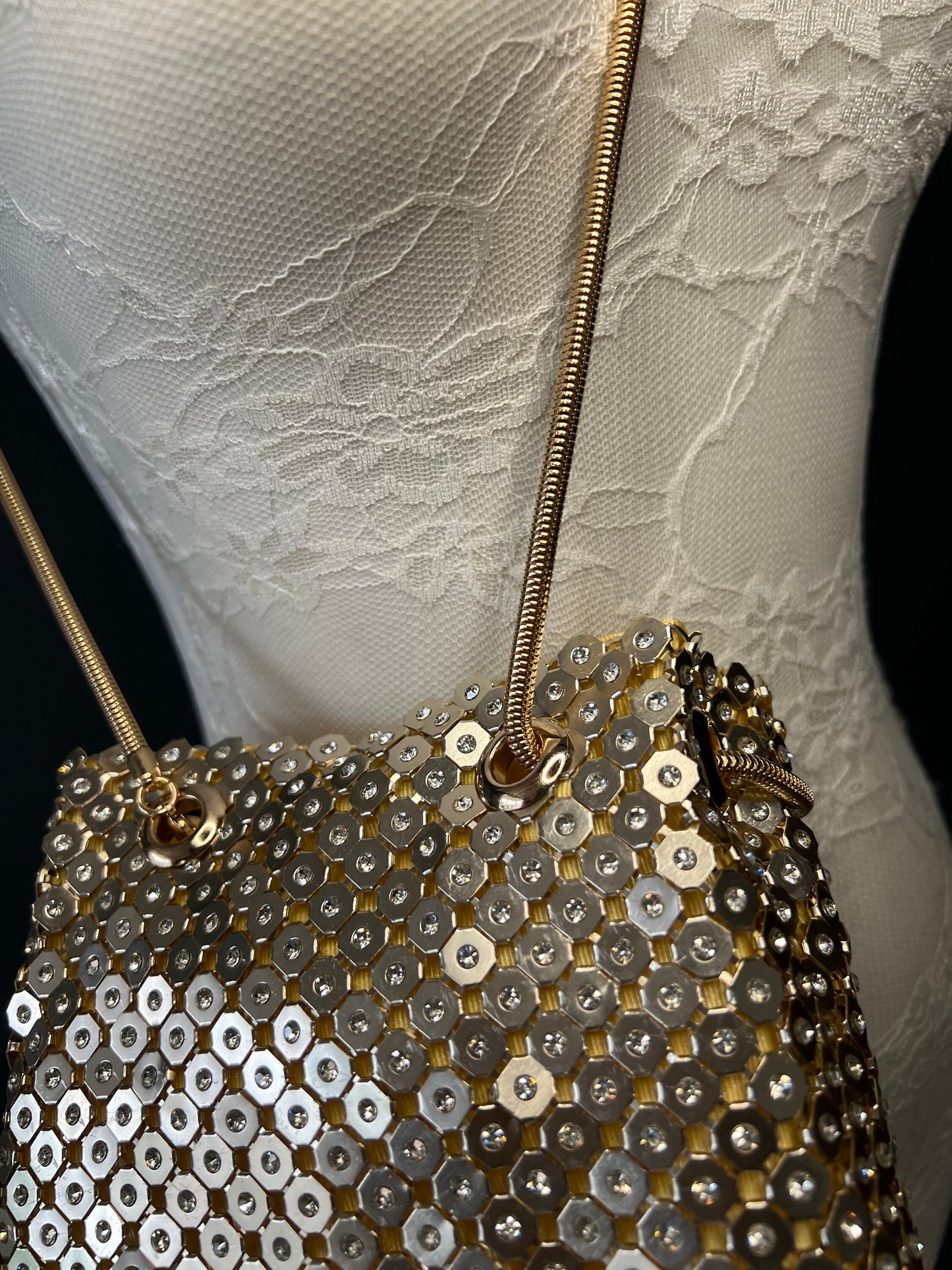 Rhinestone Chainmail Gold Handbag, Quality Handbag, Chainmail, Diamanté, Fashionable Bag
