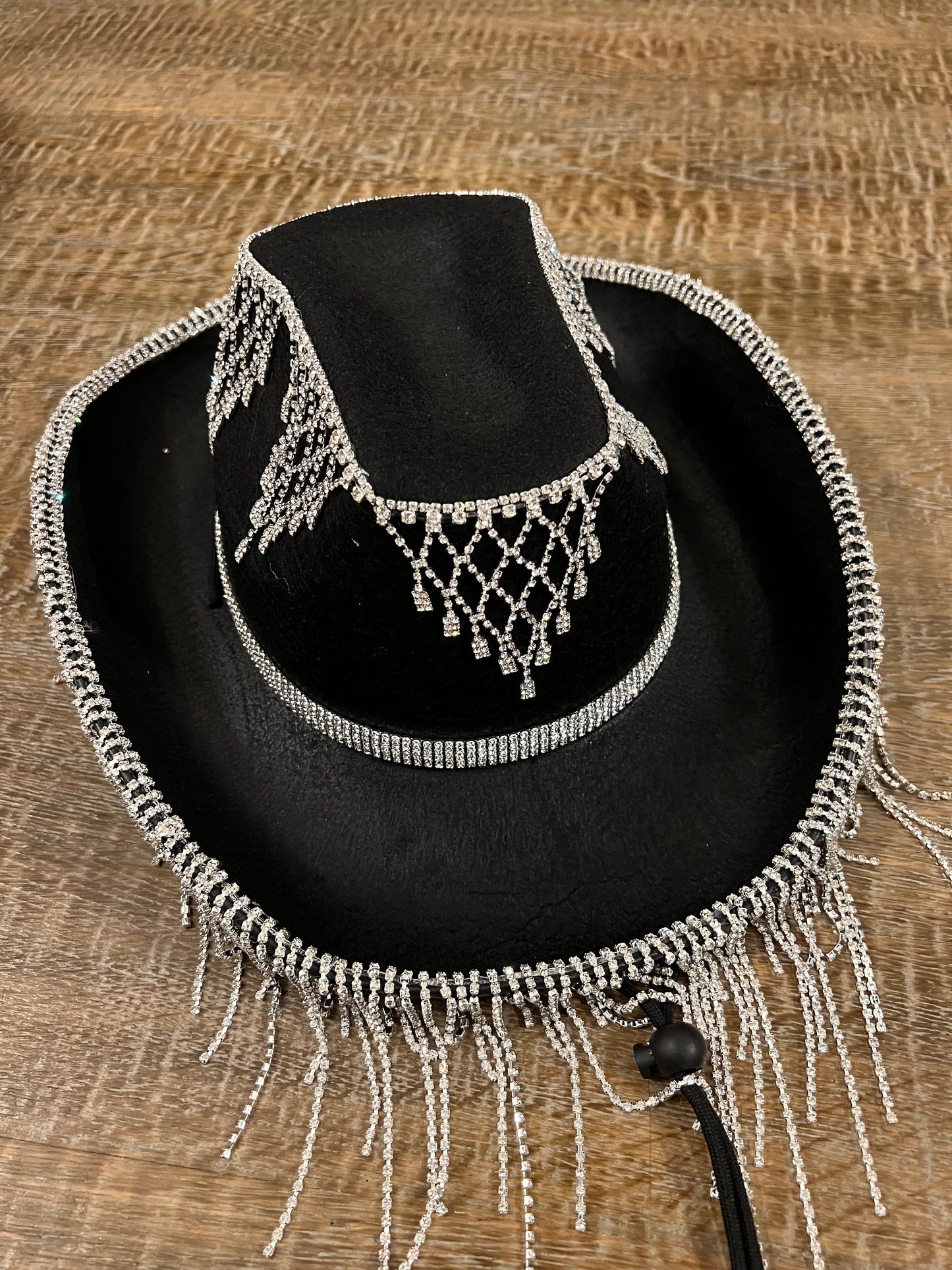 Rhinestone Hat, Fringe Hat, Hen, Party, Cowboy Hat, Black White