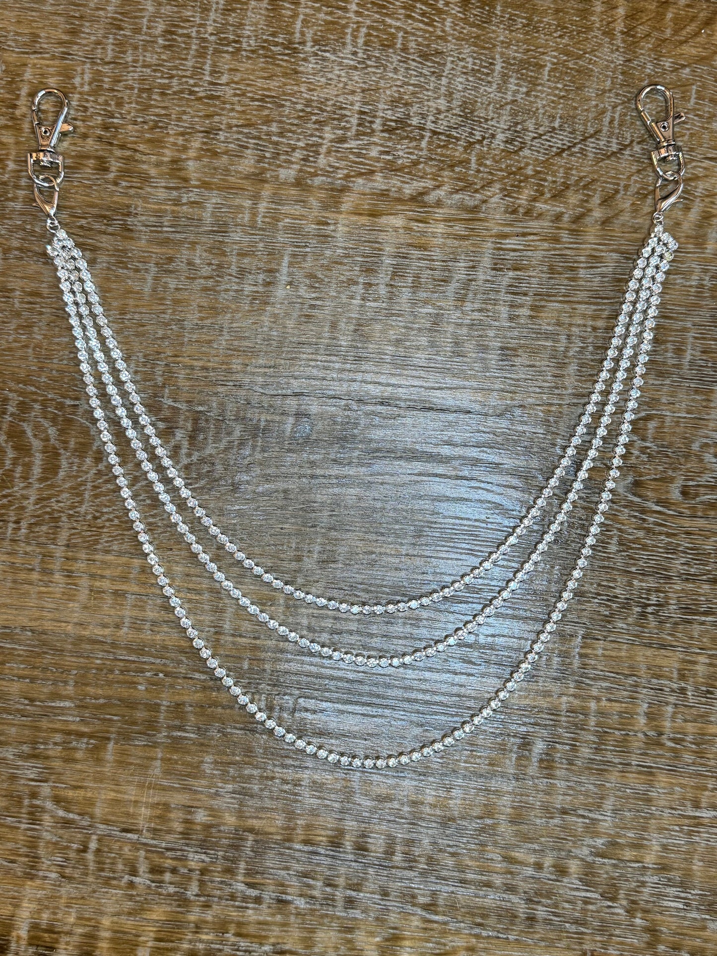 Rhinestone Necklace Chains, Street Fashion, Hip Hop, Silver, Diamanté 3 Row Jeans Chain, Gift, Teen Accessory, Bags, Jeans, Belts