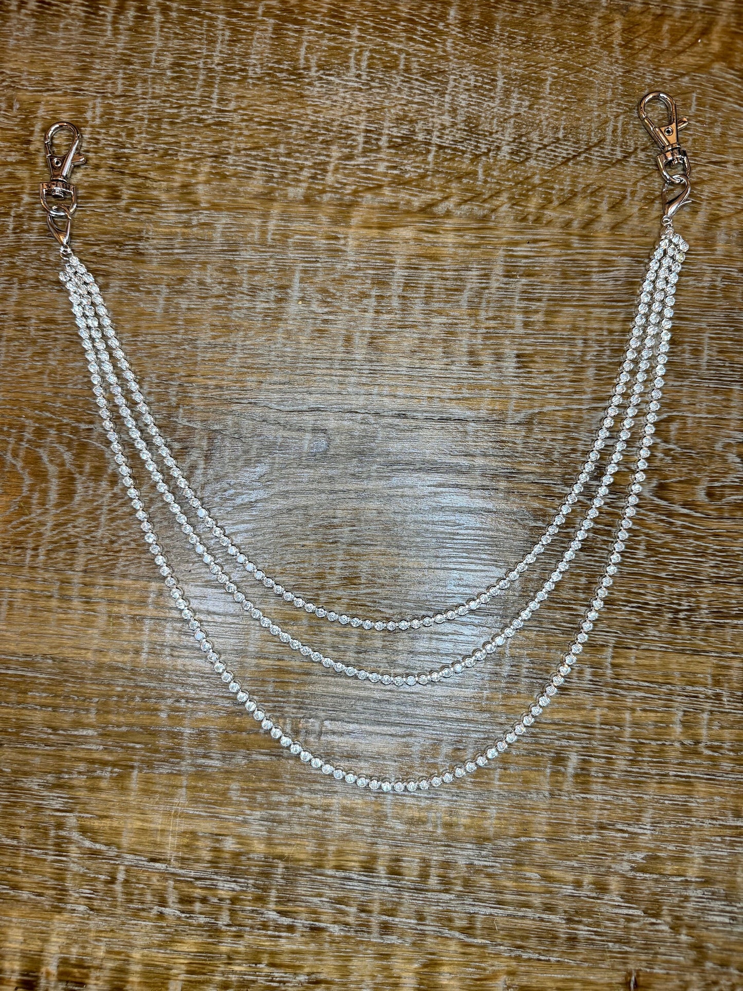 Rhinestone Necklace Chains, Street Fashion, Hip Hop, Silver, Diamanté 3 Row Jeans Chain, Gift, Teen Accessory, Bags, Jeans, Belts