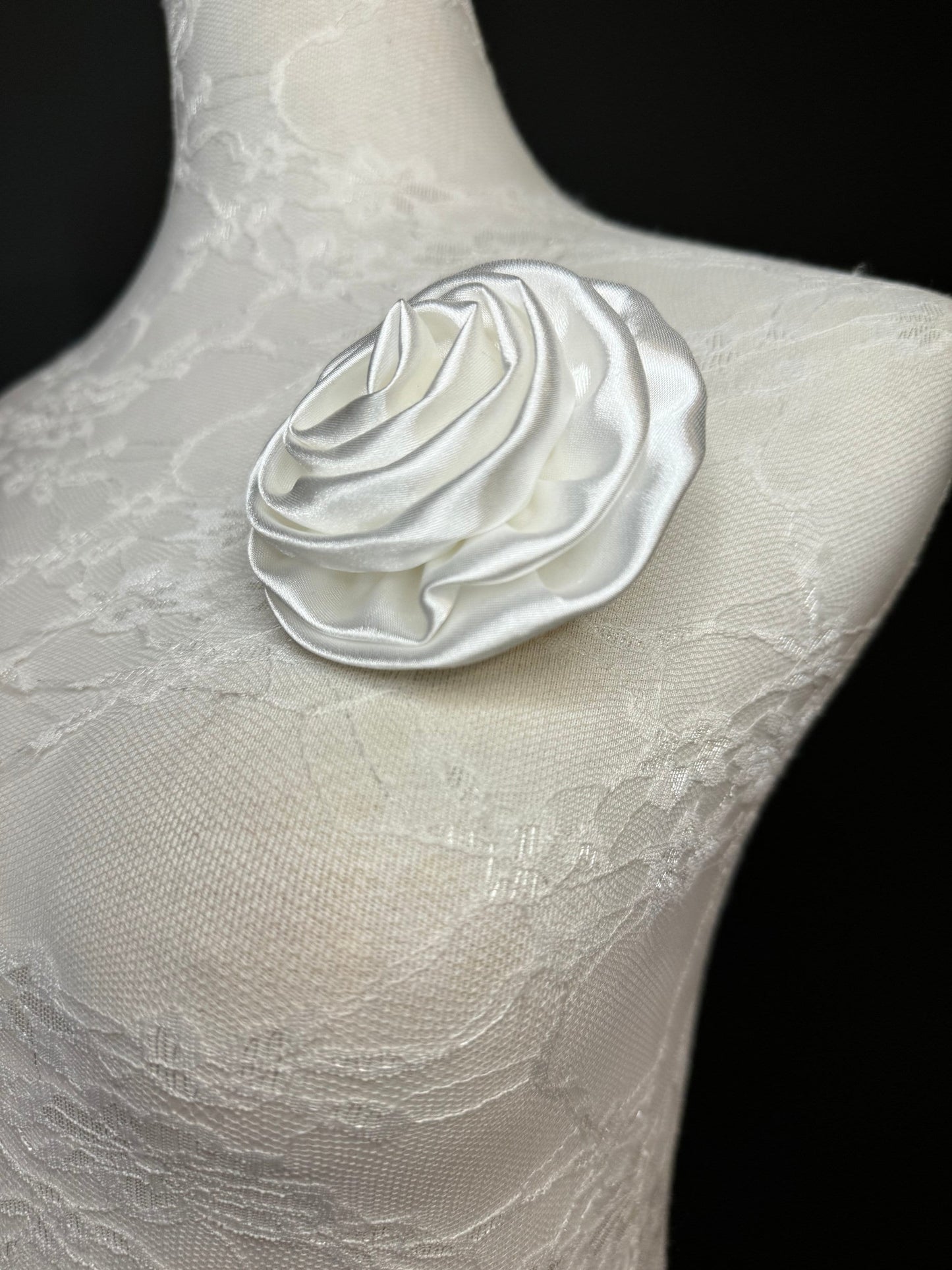 Black Satin Corsage Flower Pin, Bridal Accessory, 5" Wide