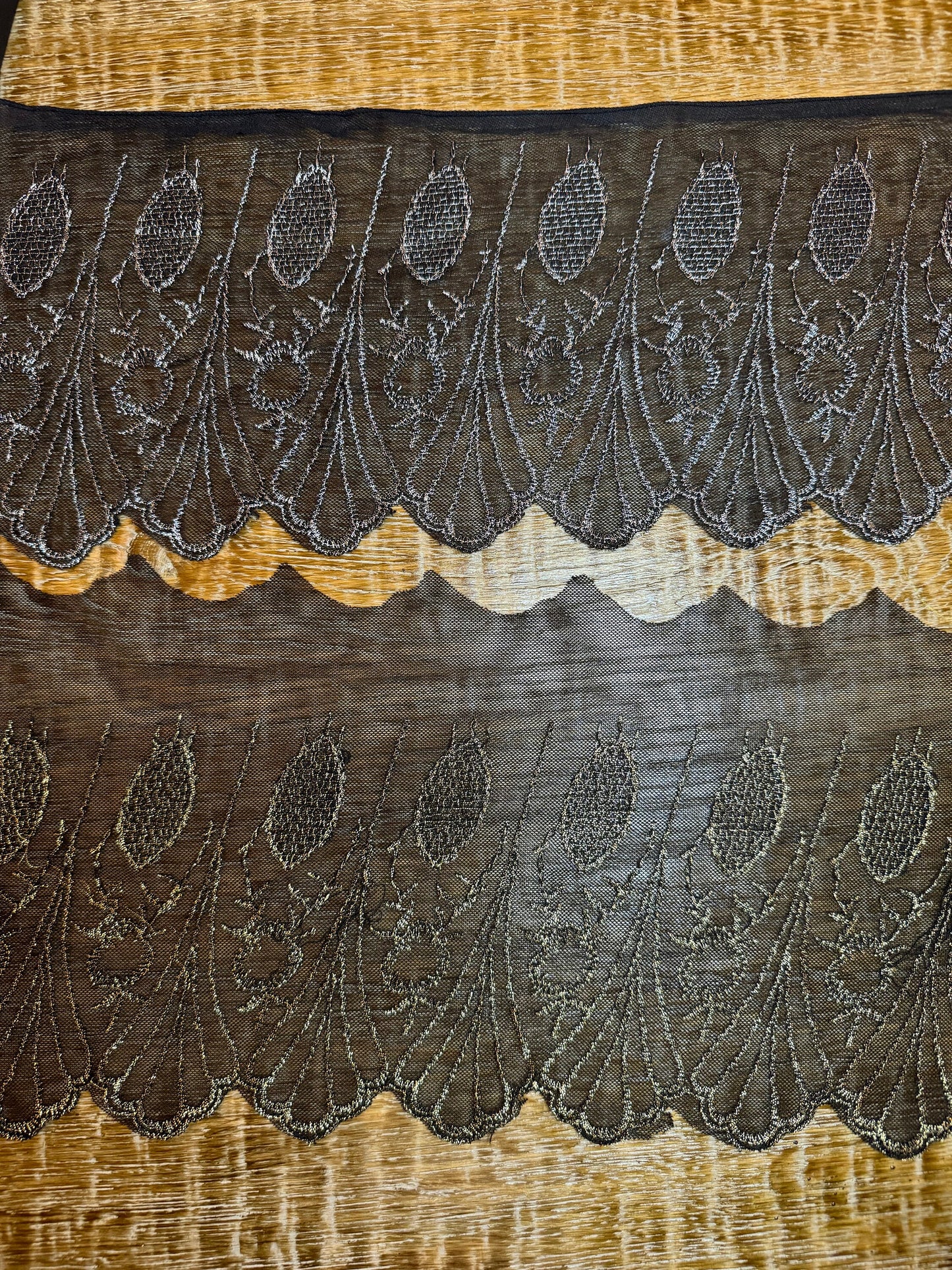 Wide Lurex Lace Trim, Silver and Gold, Black Lace