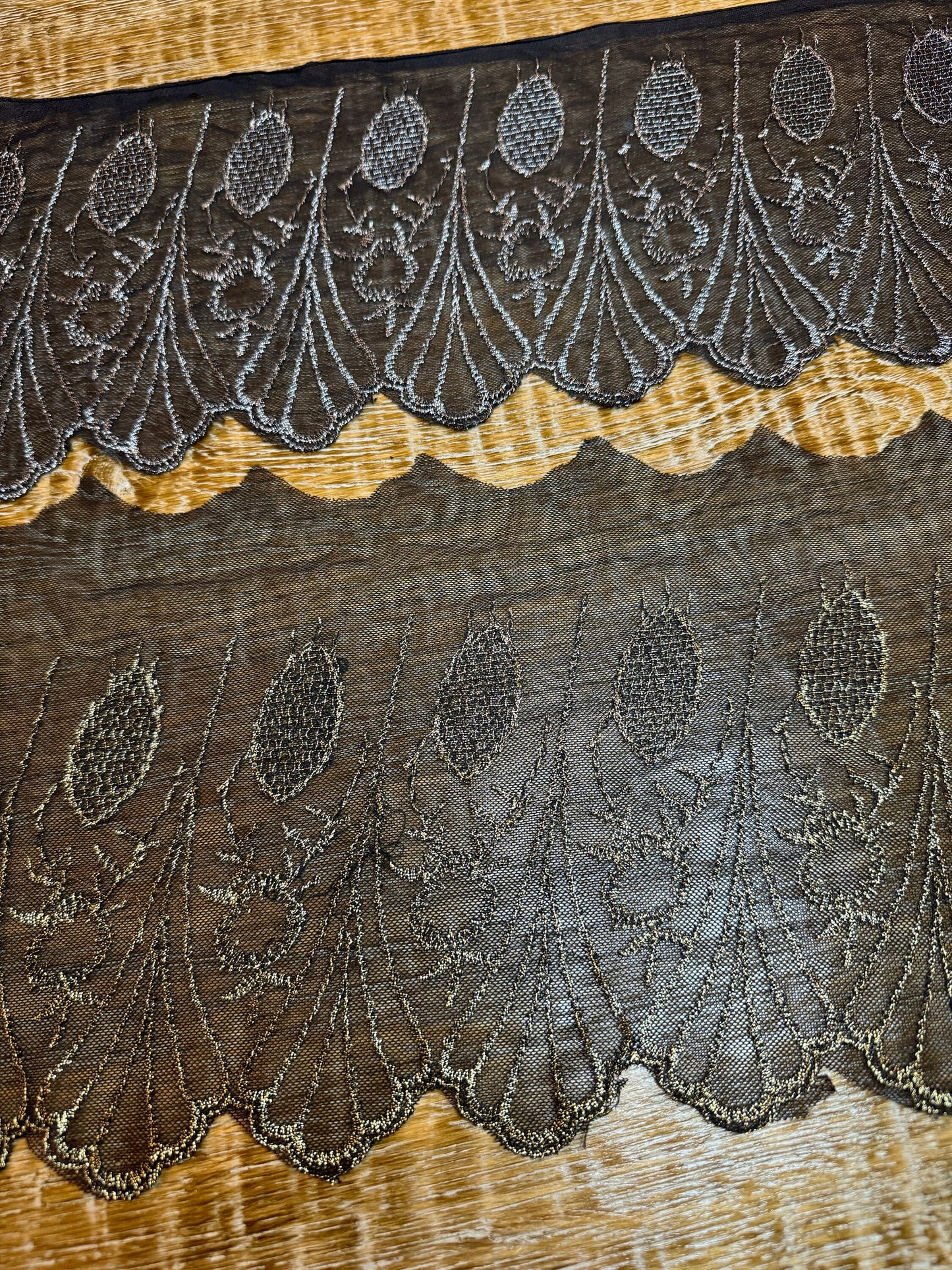 Wide Lurex Lace Trim, Silver and Gold, Black Lace