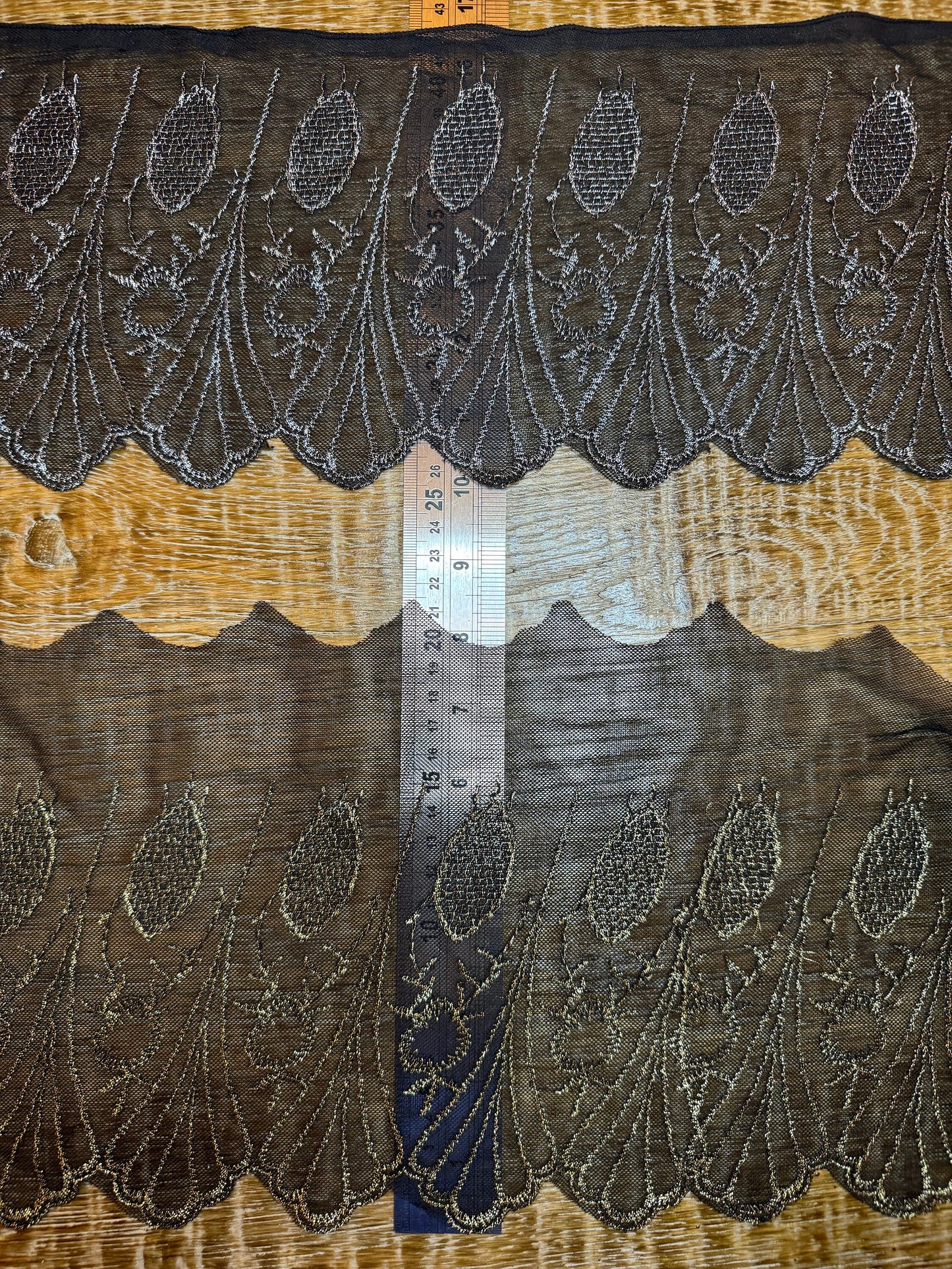 Wide Lurex Lace Trim, Silver and Gold, Black Lace