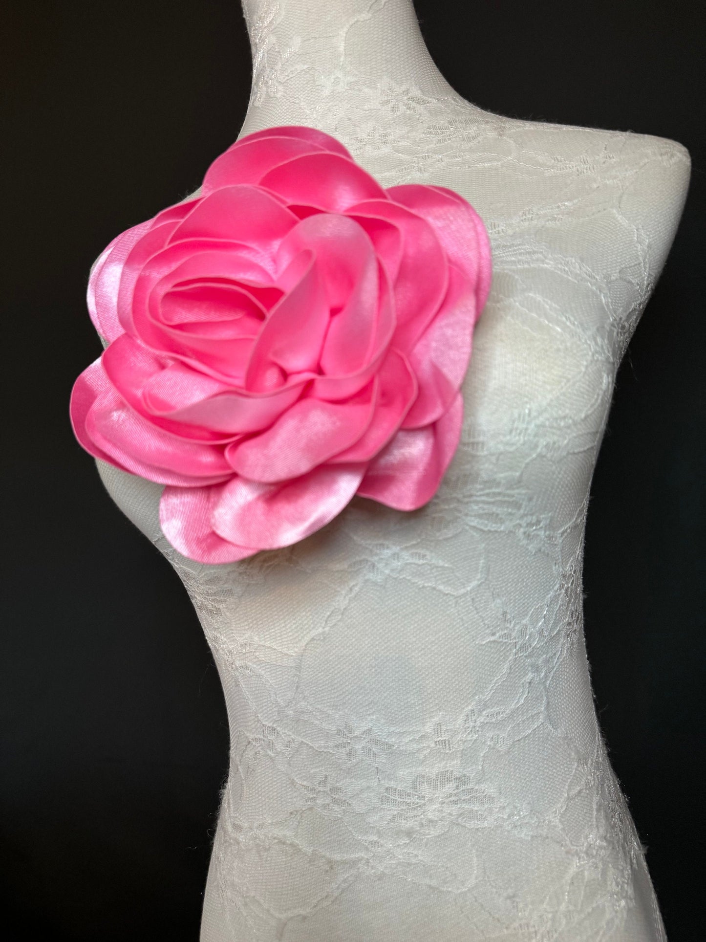 Large Satin Corsage Flower, Handmade 3D Floral Pin, 8", 20cm, 17 Colours
