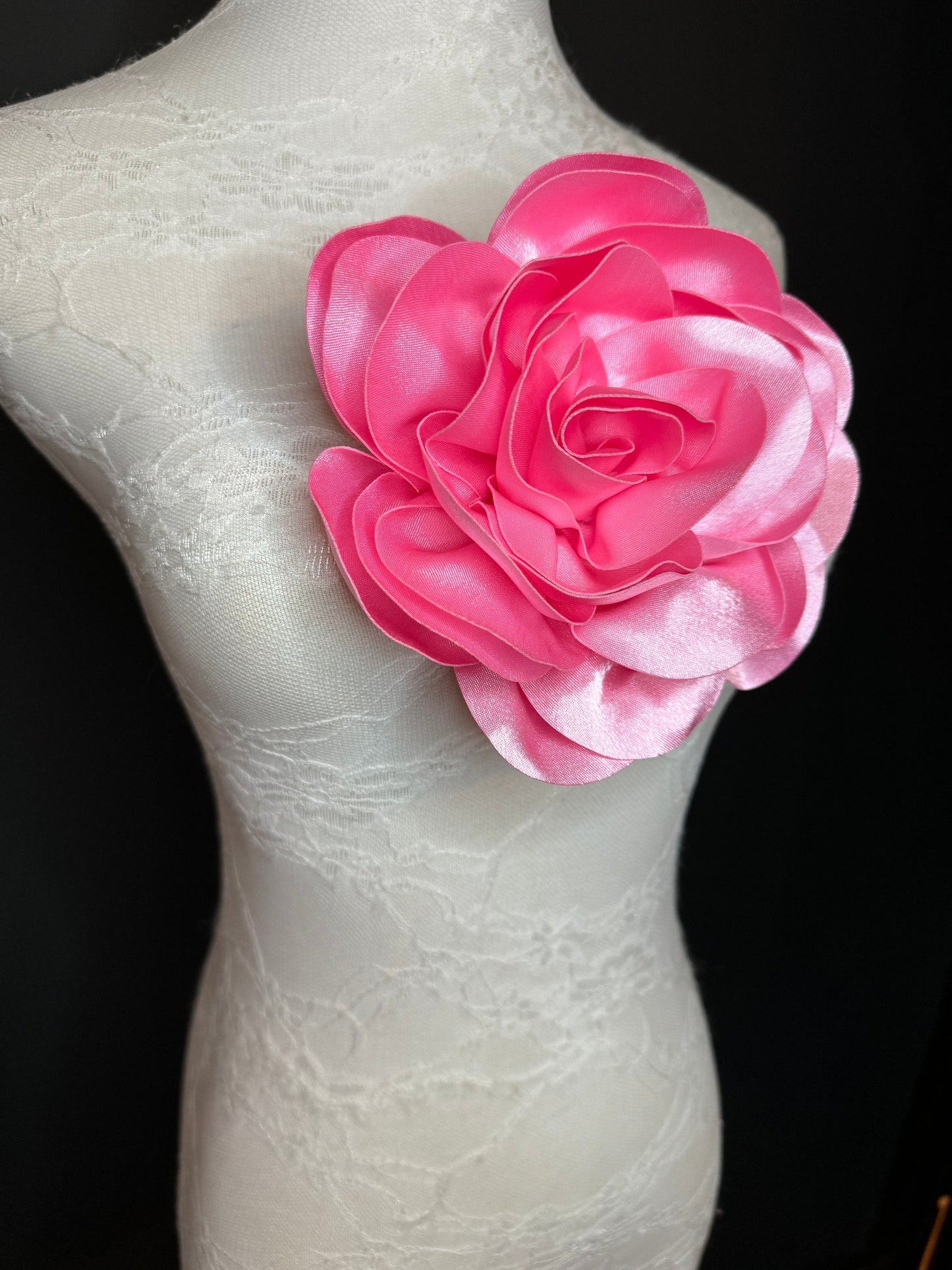 Large Satin Corsage Flower, Handmade 3D Floral Pin, 8", 20cm, 17 Colours