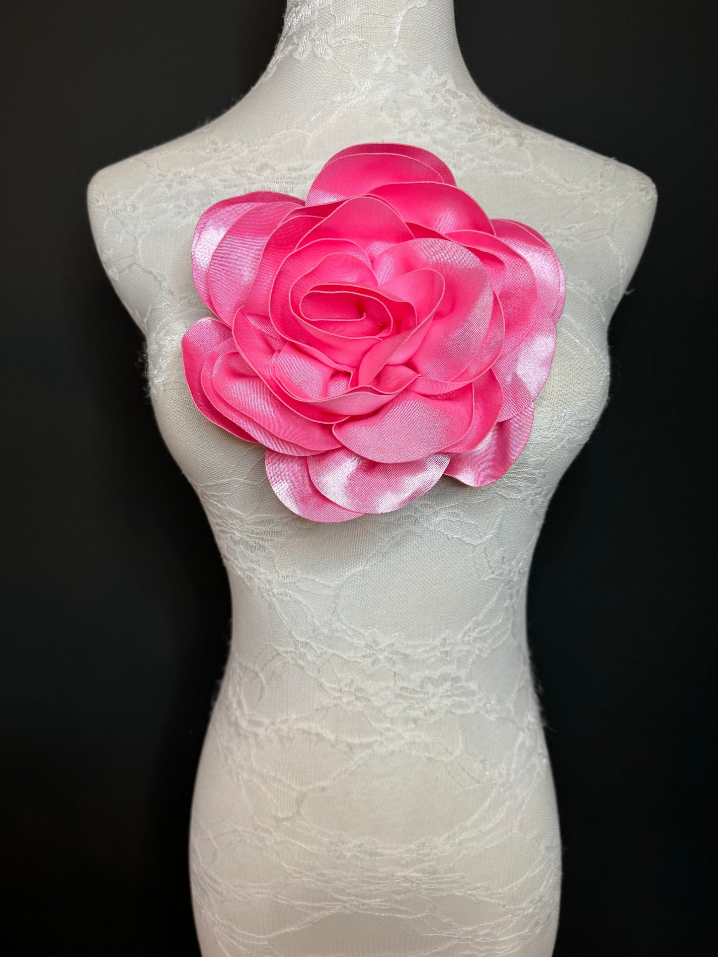 Large Satin Corsage Flower, Handmade 3D Floral Pin, 8", 20cm, 17 Colours