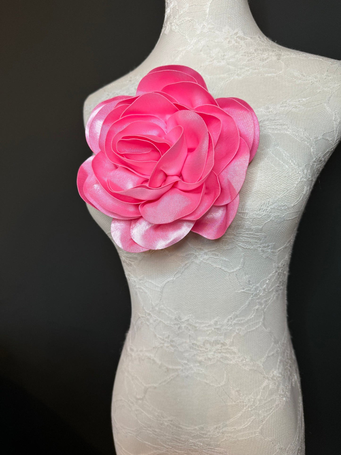Large Satin Corsage Flower, Handmade 3D Floral Pin, 8", 20cm, 17 Colours