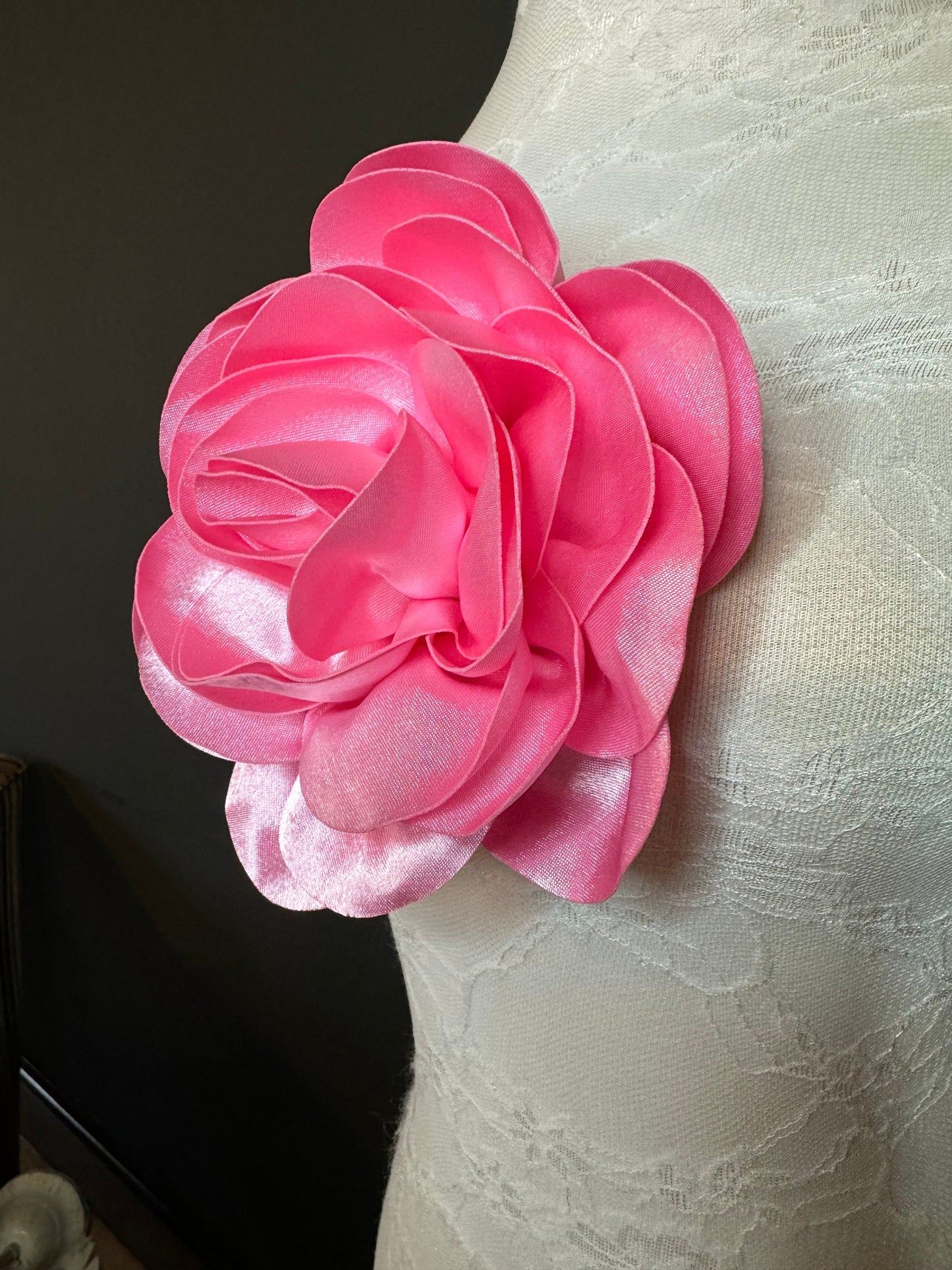 Large Satin Corsage Flower, Handmade 3D Floral Pin, 8", 20cm, 17 Colours