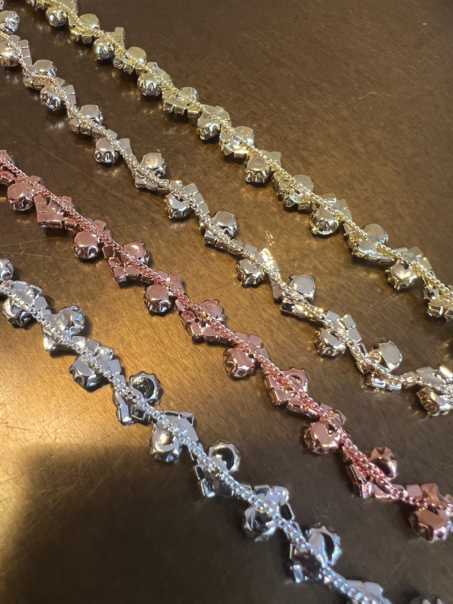 Rhinestone Diamanté, Wavy Chain Trim, Beaded Applique For Wedding Dress, Dancer, Prom, Dresses, Bridal Belt, Bridal Garter, Silver