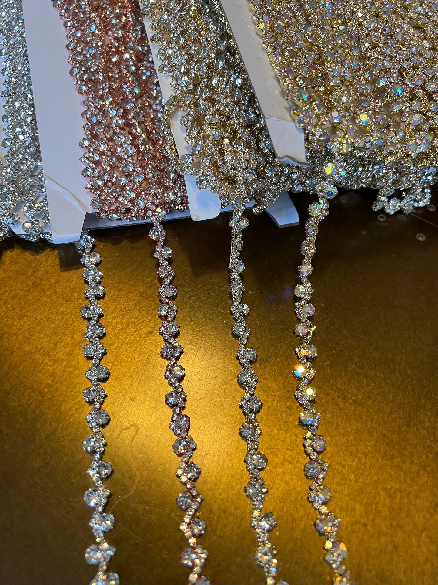 Rhinestone Diamanté, Wavy Chain Trim, Beaded Applique For Wedding Dress, Dancer, Prom, Dresses, Bridal Belt, Bridal Garter, Silver