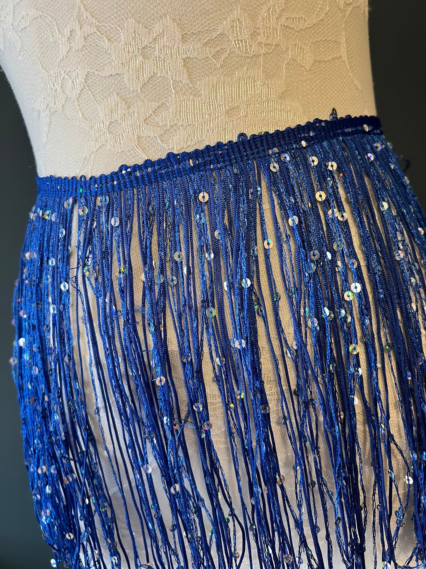 Royal Blue Sequin Fringe Trim, 8 Inch, 20cm, Costume Embellishment, 12 Colours