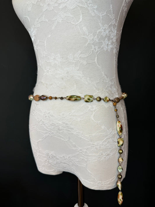 X-Long Belt, Marble Bead Belt, Antique Look, Chain Belt, Vintage Style Belt, Beads, Fashion Belt, Gift, Quality Belt, Elegant, Swimwear Belt