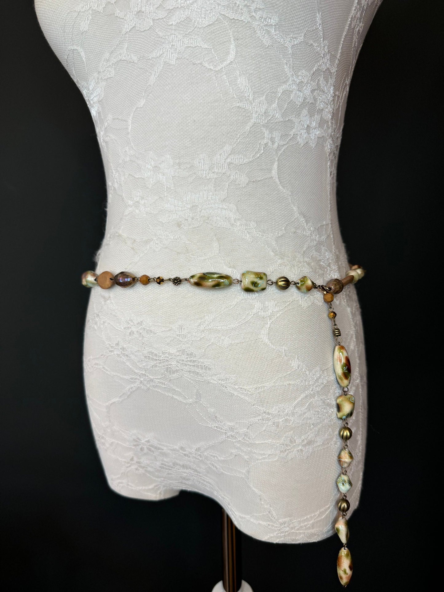 X-Long Belt, Marble Bead Belt, Antique Look, Chain Belt, Vintage Style Belt, Beads, Fashion Belt, Gift, Quality Belt, Elegant, Swimwear Belt