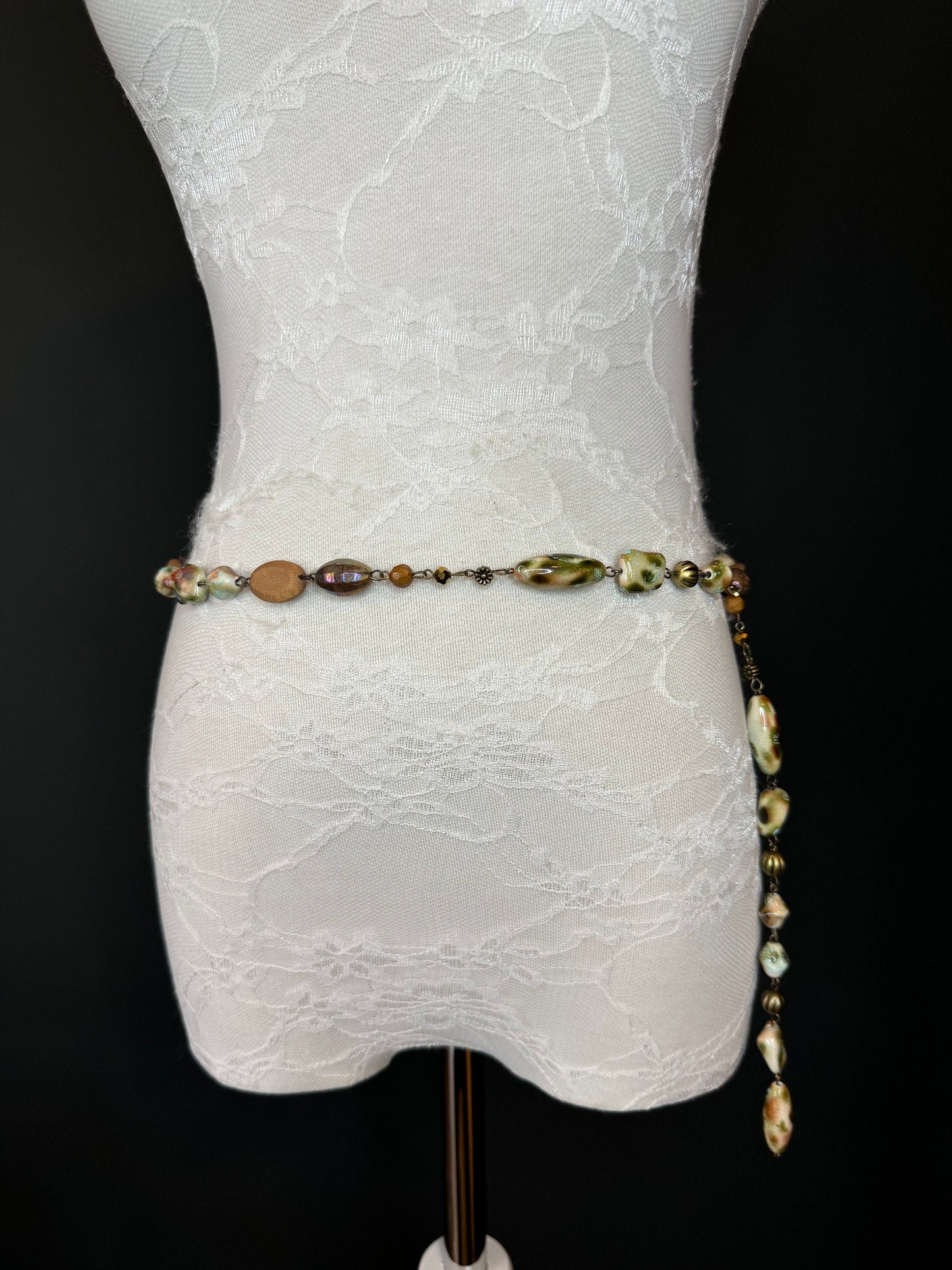 X-Long Belt, Marble Bead Belt, Antique Look, Chain Belt, Vintage Style Belt, Beads, Fashion Belt, Gift, Quality Belt, Elegant, Swimwear Belt