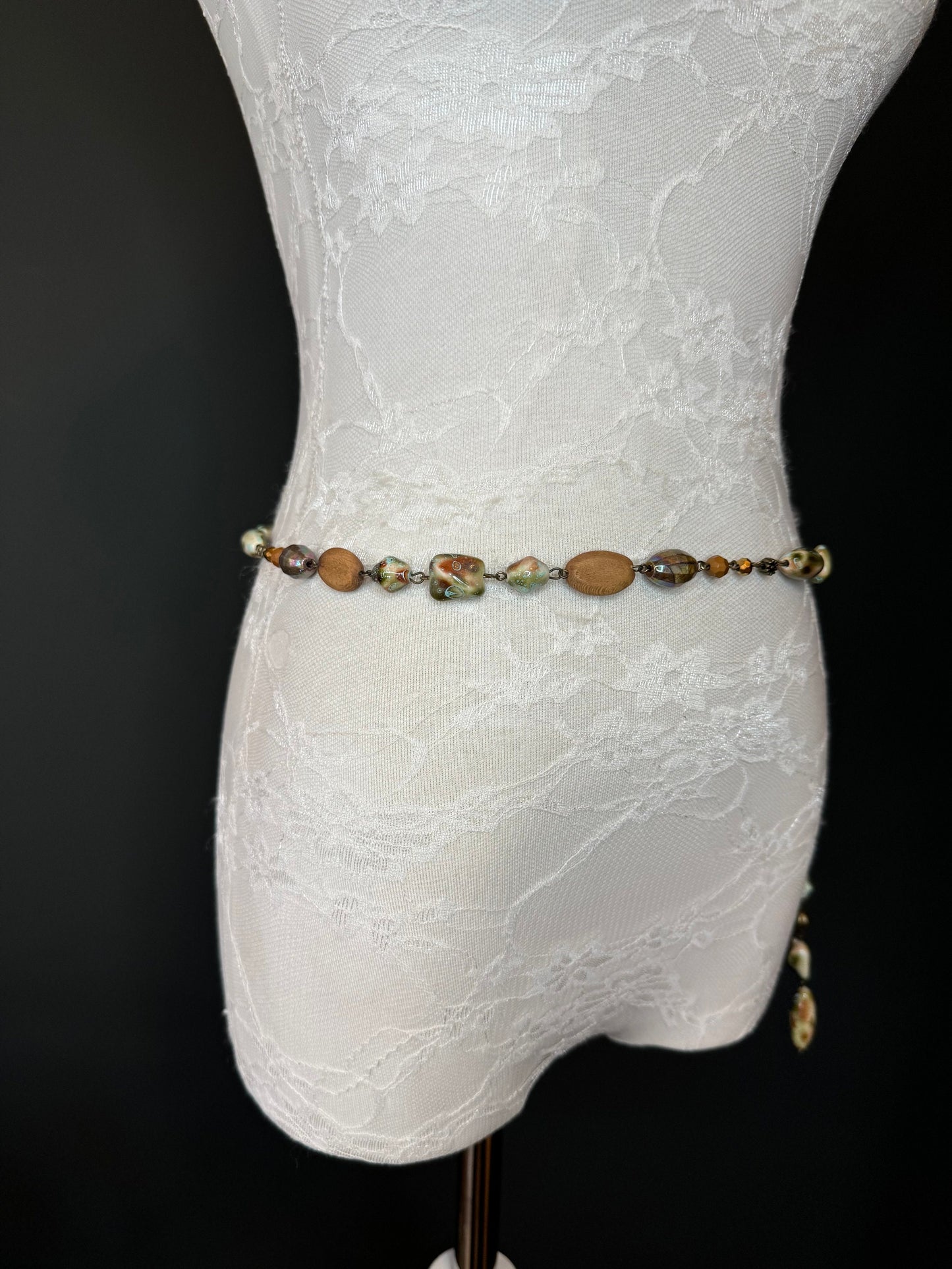 X-Long Belt, Marble Bead Belt, Antique Look, Chain Belt, Vintage Style Belt, Beads, Fashion Belt, Gift, Quality Belt, Elegant, Swimwear Belt