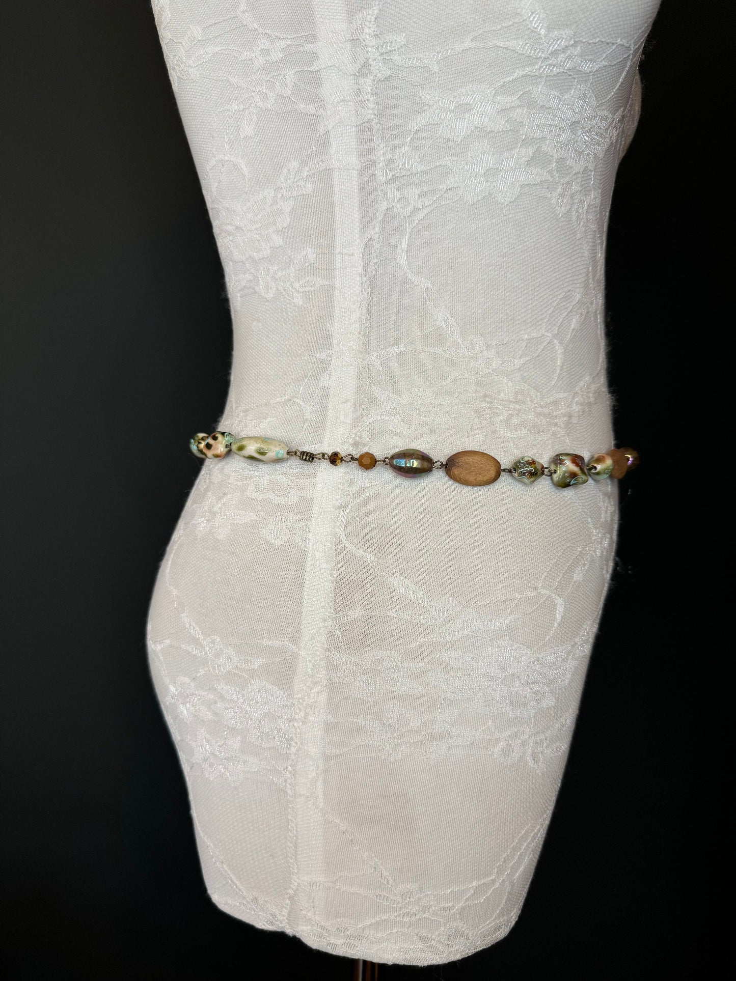 X-Long Belt, Marble Bead Belt, Antique Look, Chain Belt, Vintage Style Belt, Beads, Fashion Belt, Gift, Quality Belt, Elegant, Swimwear Belt