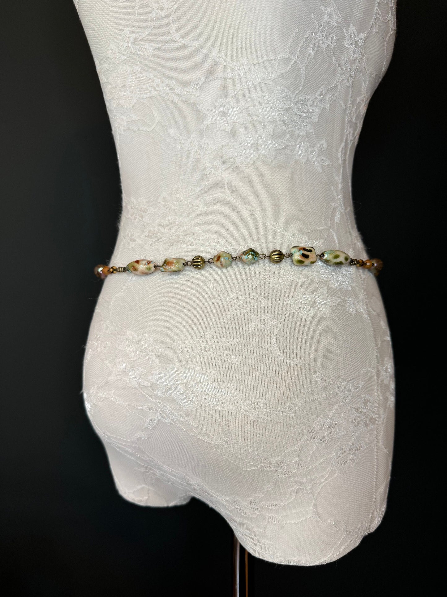 X-Long Belt, Marble Bead Belt, Antique Look, Chain Belt, Vintage Style Belt, Beads, Fashion Belt, Gift, Quality Belt, Elegant, Swimwear Belt