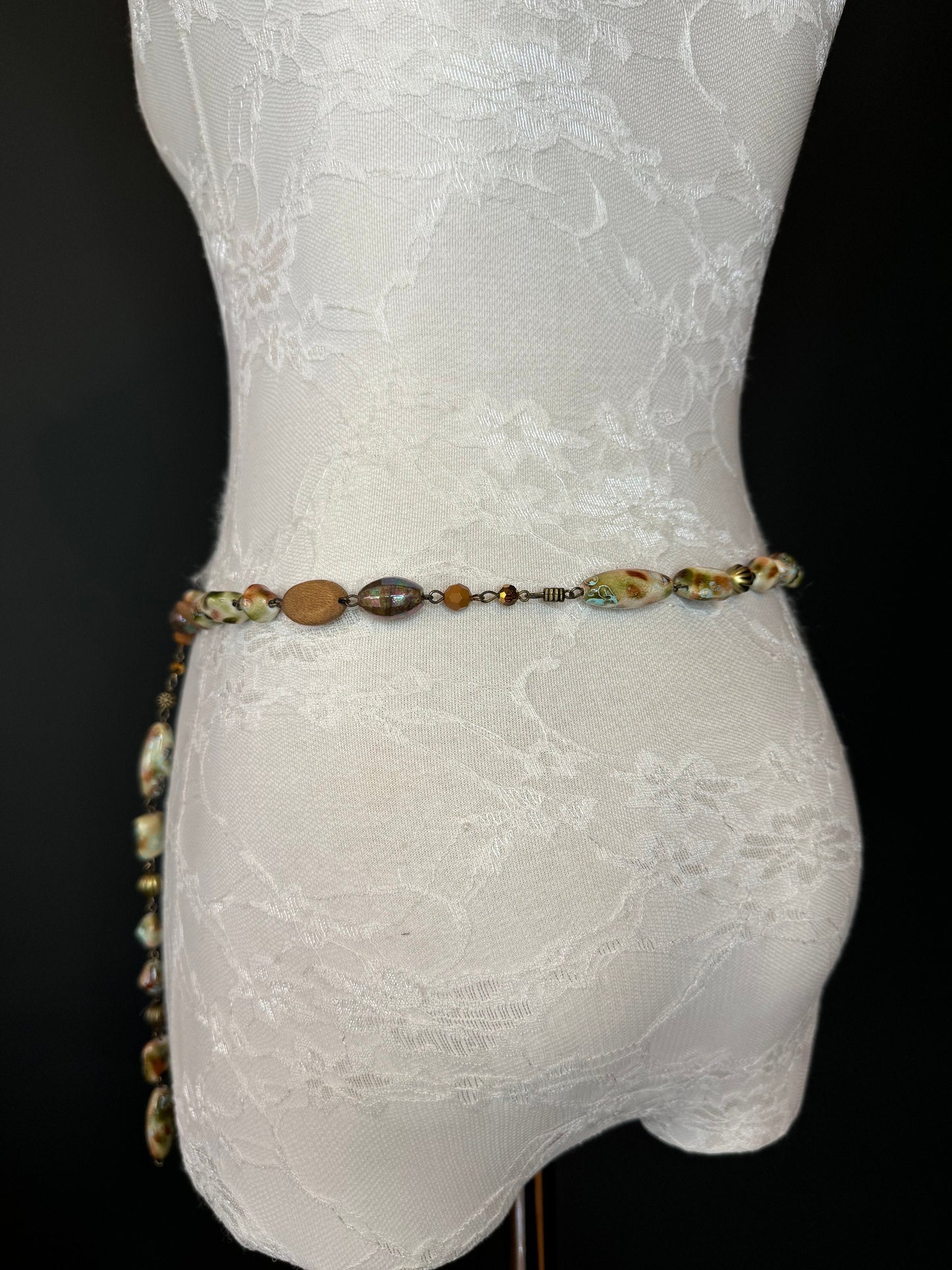 X-Long Belt, Marble Bead Belt, Antique Look, Chain Belt, Vintage Style Belt, Beads, Fashion Belt, Gift, Quality Belt, Elegant, Swimwear Belt