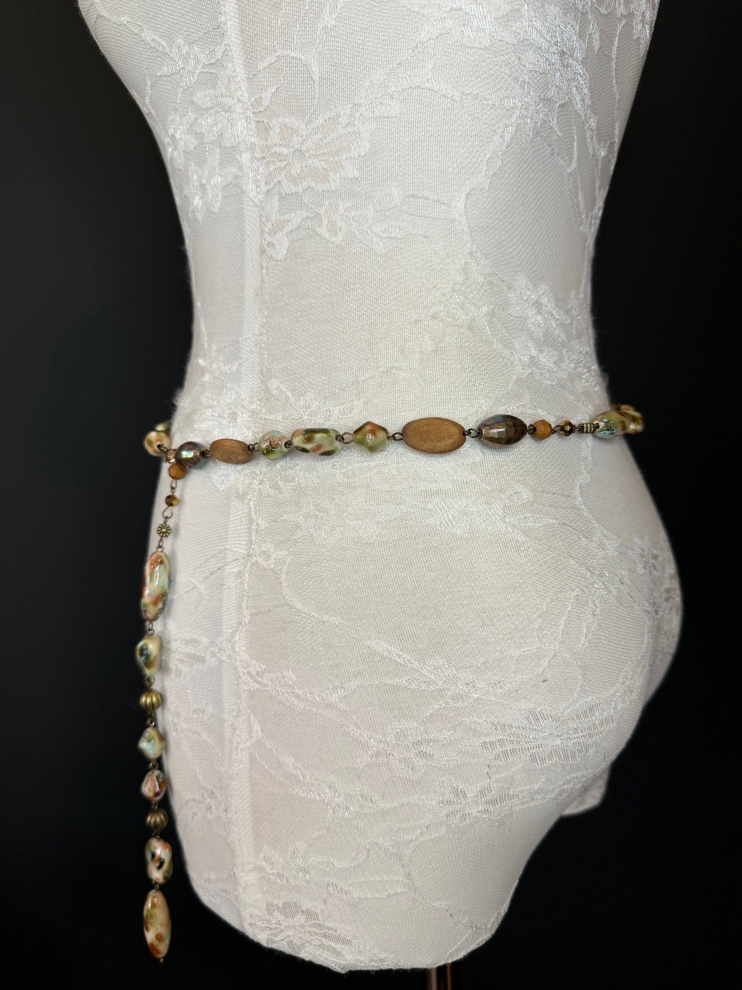 X-Long Belt, Marble Bead Belt, Antique Look, Chain Belt, Vintage Style Belt, Beads, Fashion Belt, Gift, Quality Belt, Elegant, Swimwear Belt