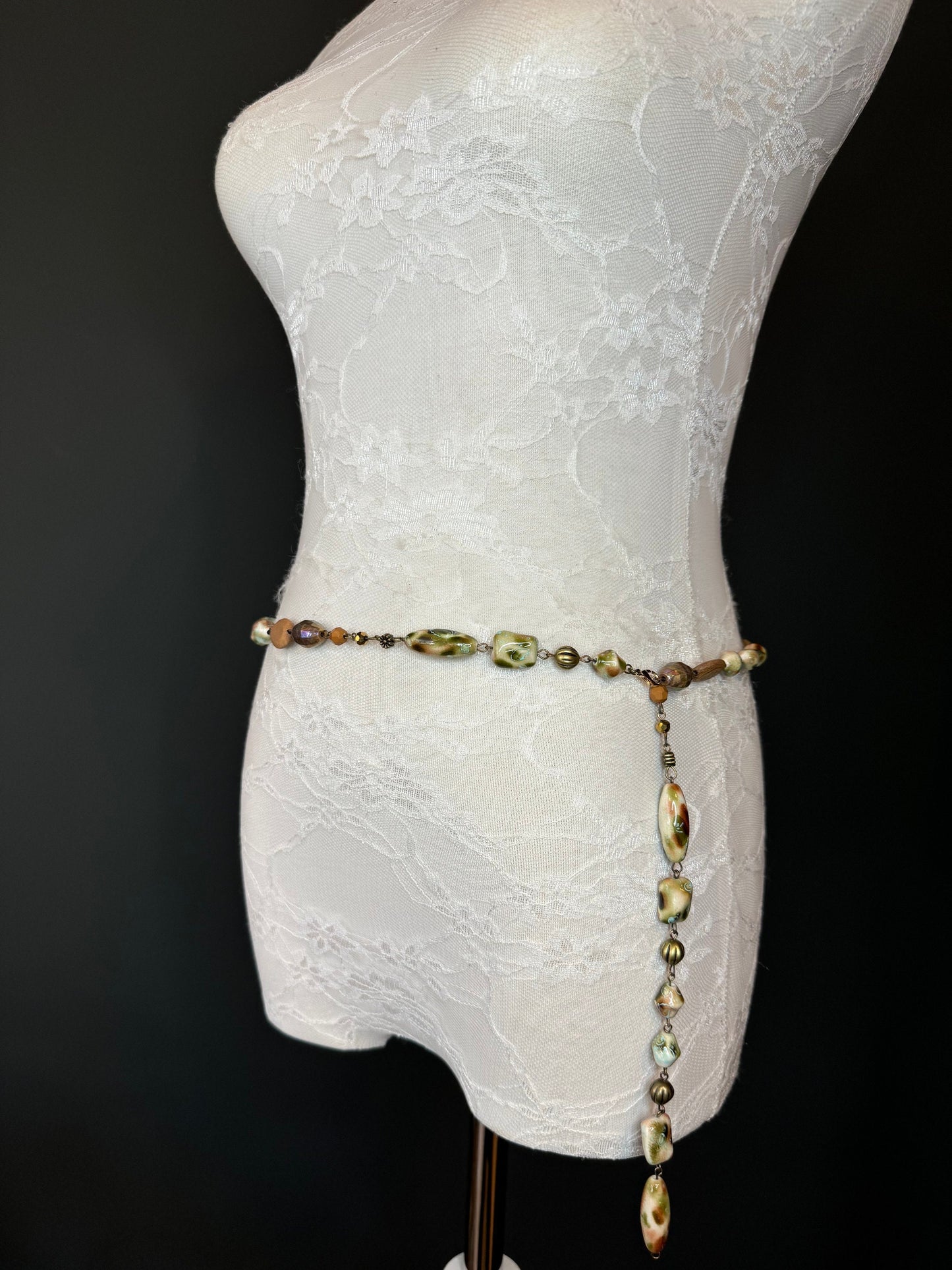 X-Long Belt, Marble Bead Belt, Antique Look, Chain Belt, Vintage Style Belt, Beads, Fashion Belt, Gift, Quality Belt, Elegant, Swimwear Belt