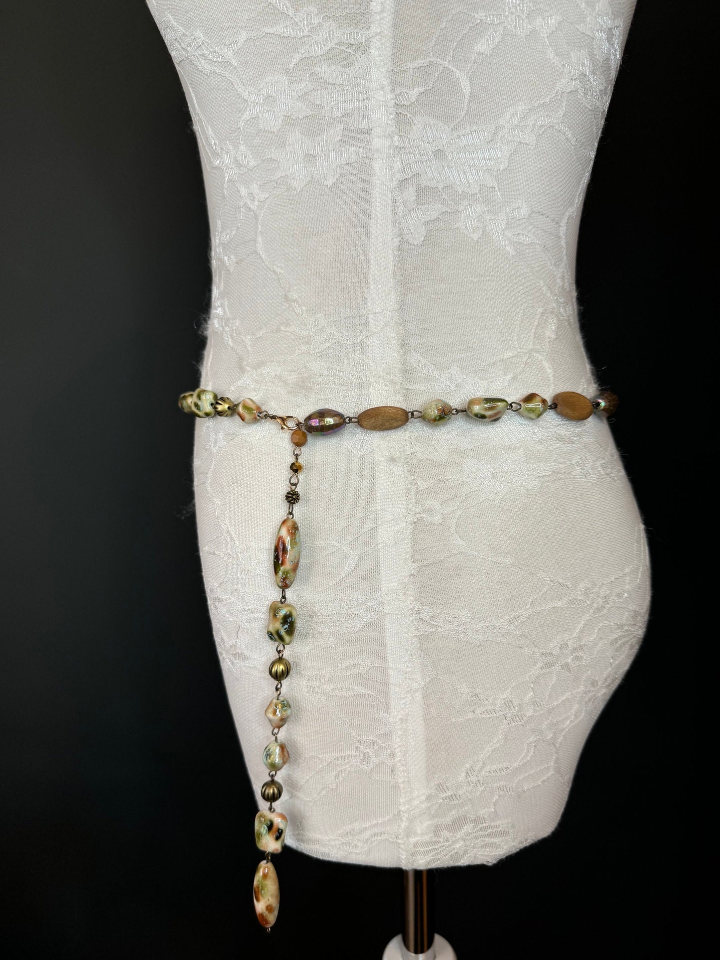 X-Long Belt, Marble Bead Belt, Antique Look, Chain Belt, Vintage Style Belt, Beads, Fashion Belt, Gift, Quality Belt, Elegant, Swimwear Belt