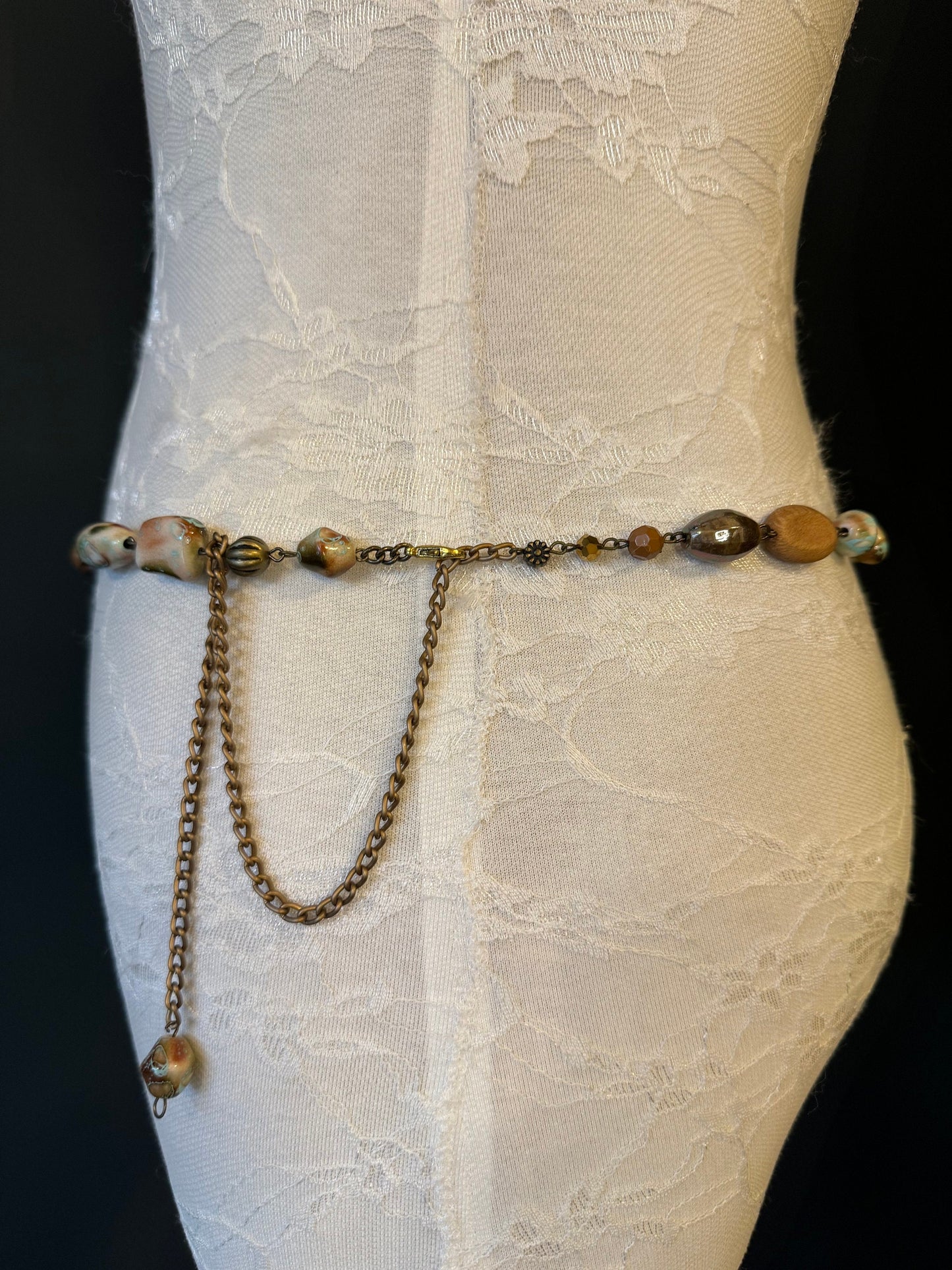 X-Long Belt, Marble Bead Belt, Antique Look, Chain Belt, Vintage Style Belt, Beads, Fashion Belt, Gift, Quality Belt, Elegant, Swimwear Belt