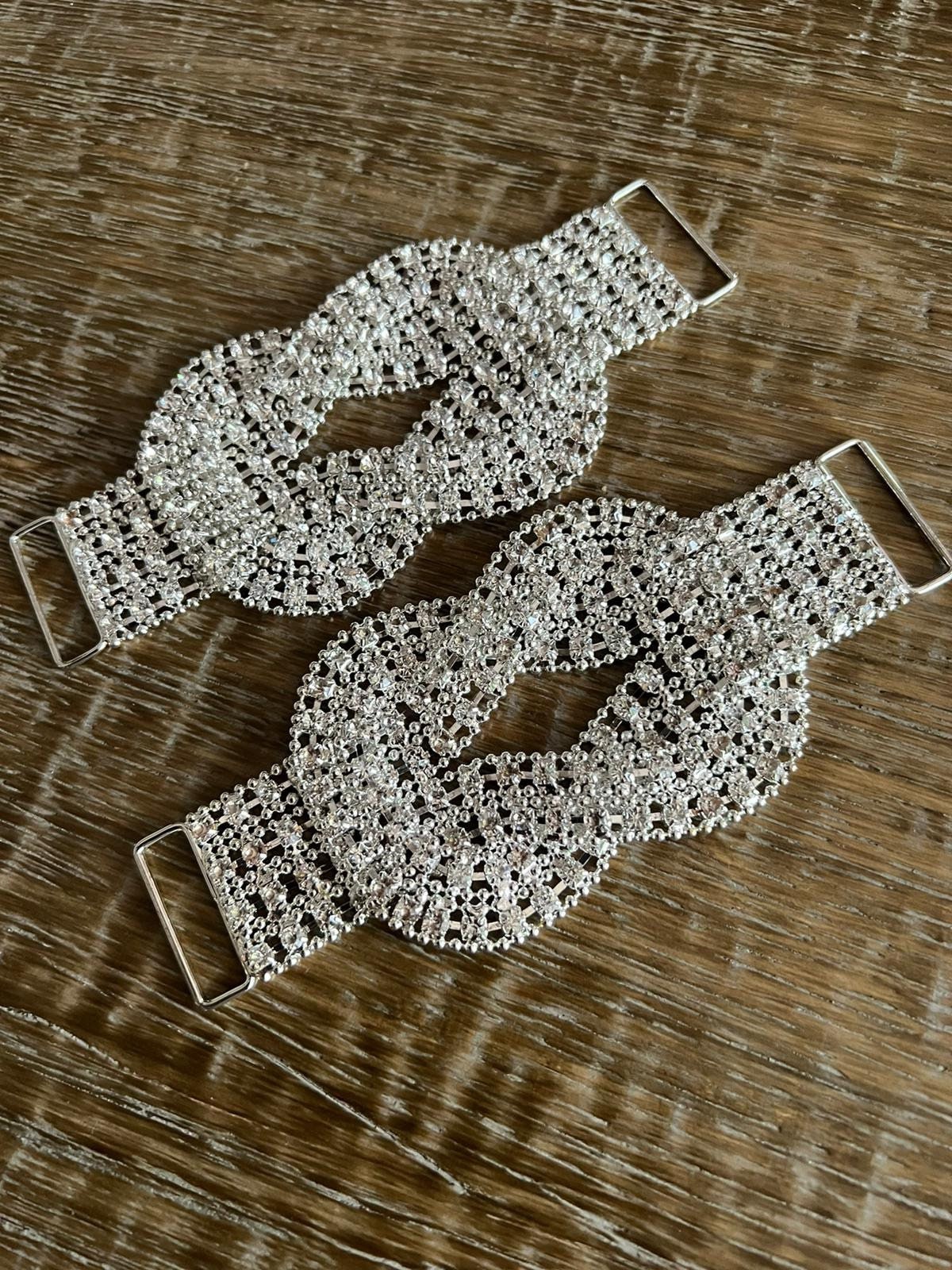 Handmade Diamanté Rhinestone Buckle, Silver Bridal Wear (5” Long)