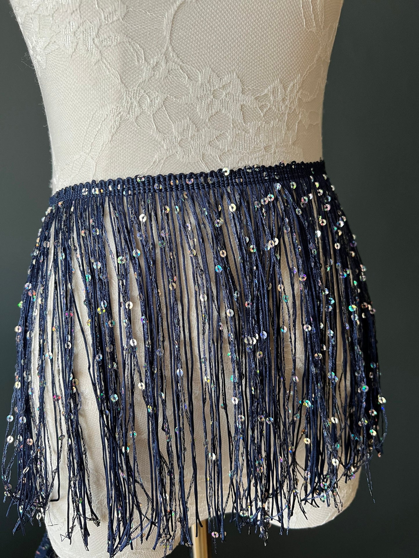 Royal Blue Sequin Fringe Trim, 8 Inch, 20cm, Costume Embellishment, 12 Colours