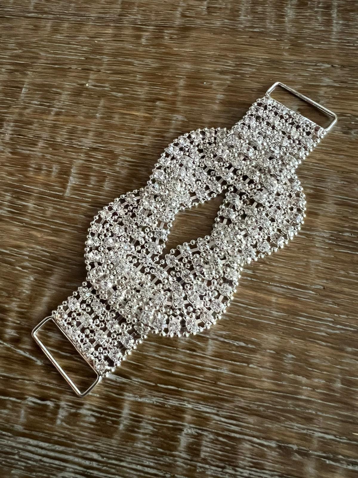 Handmade Diamanté Rhinestone Buckle, Silver Bridal Wear (5” Long)