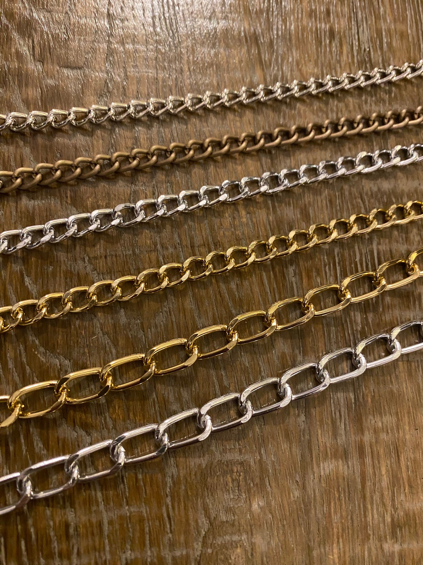 Lightweight Aluminum Metal Chain, Gold, Silver, Antique Brass, Per Metre