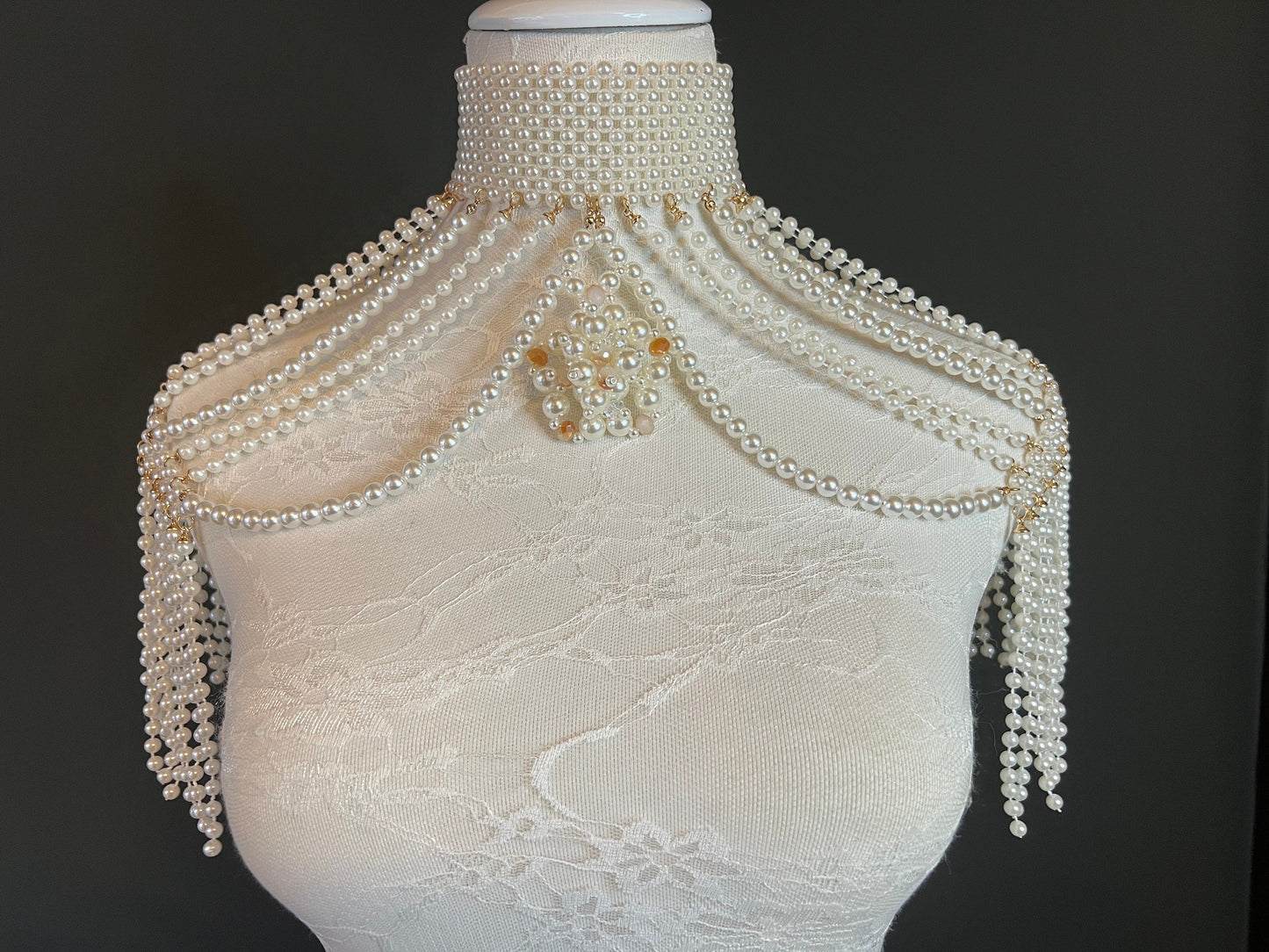 Handmade Pearl Shoulder Chain, Bridal Body Jewelry