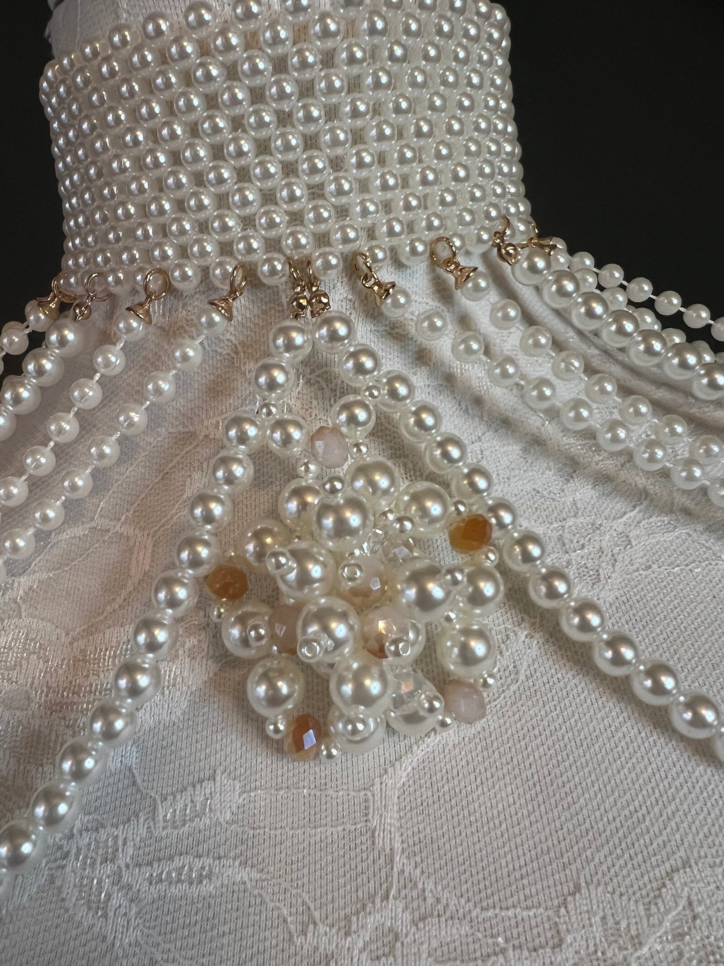 Handmade Pearl Shoulder Chain, Bridal Body Jewelry