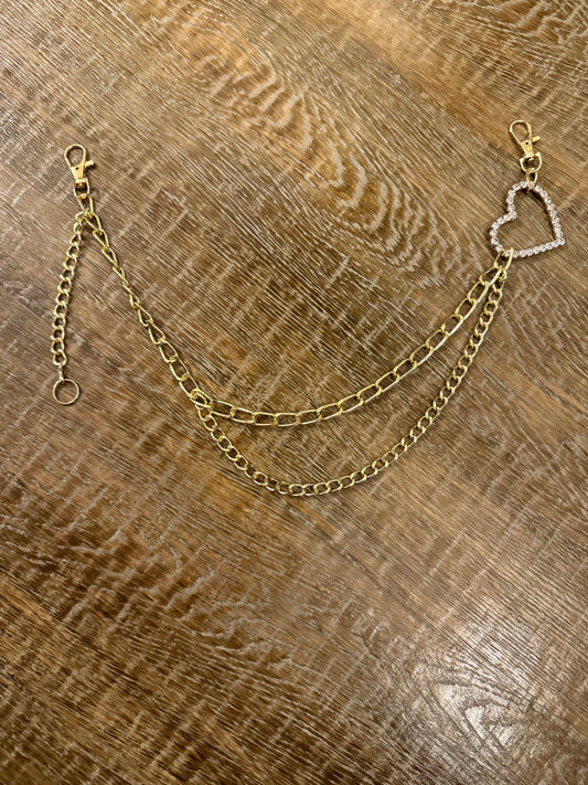 Rhinestone Heart Gold Layered Jeans Chains, 3 size selection,