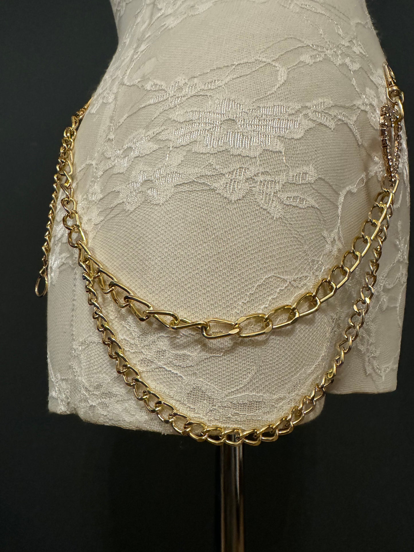 Rhinestone Heart Gold Layered Jeans Chains, 3 size selection,