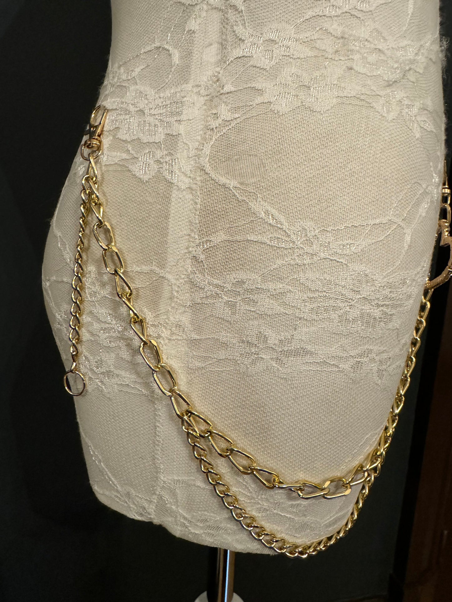 Rhinestone Heart Gold Layered Jeans Chains, 3 size selection,