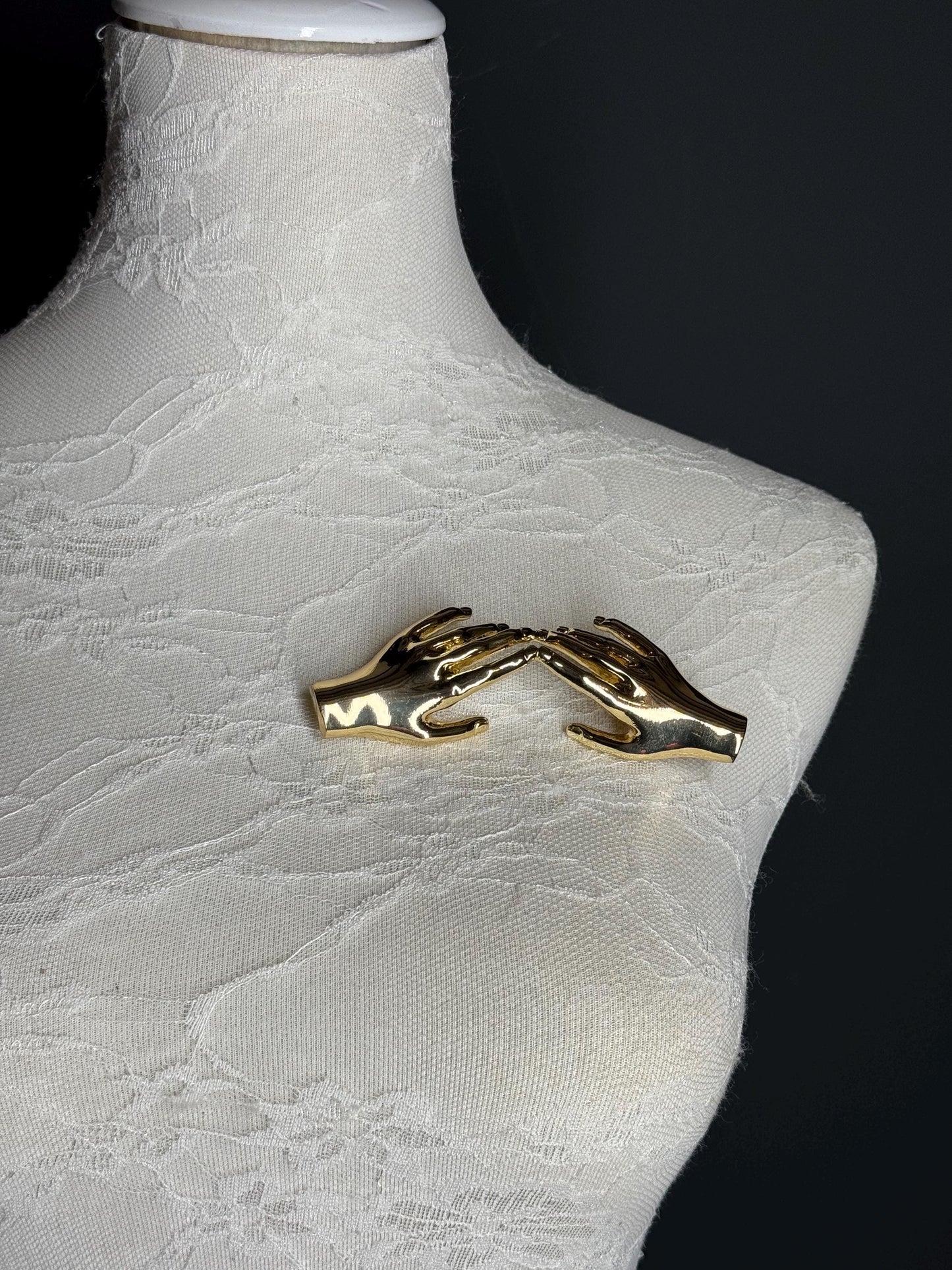 Gold or Silver Metal Hand Brooch, 4inch