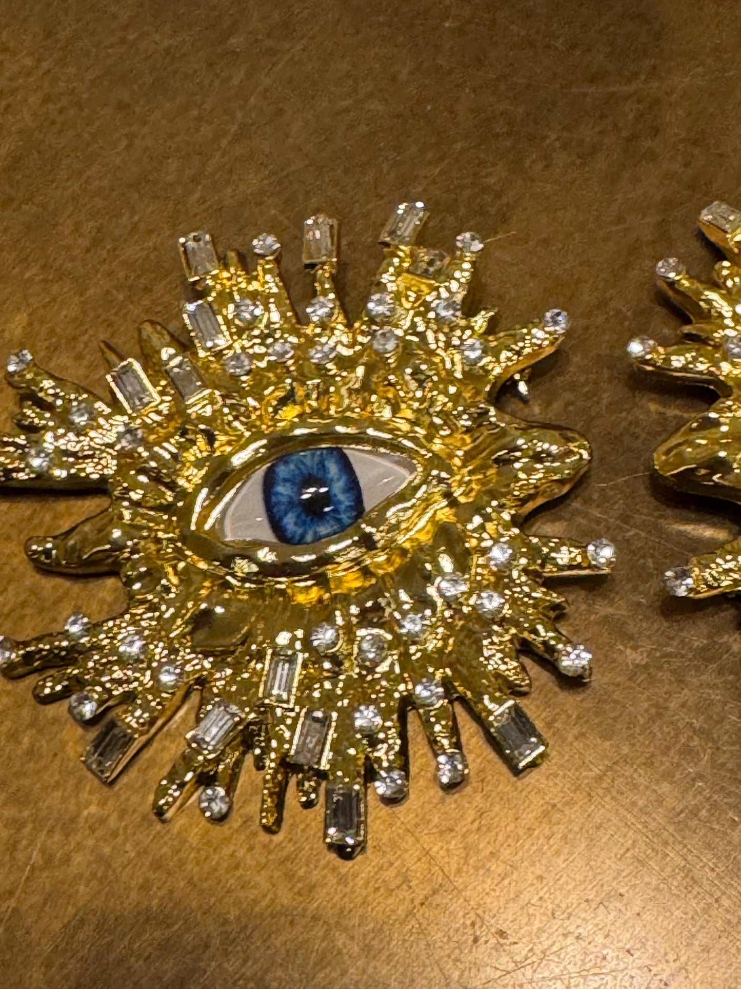 Eyeball Rhinestone Brooch, Gold Diamanté Brooch, Pin on, Jewel, Accessory, 2.5” Wide, Unusual, Gift, FAN Design, Brooches, Festival