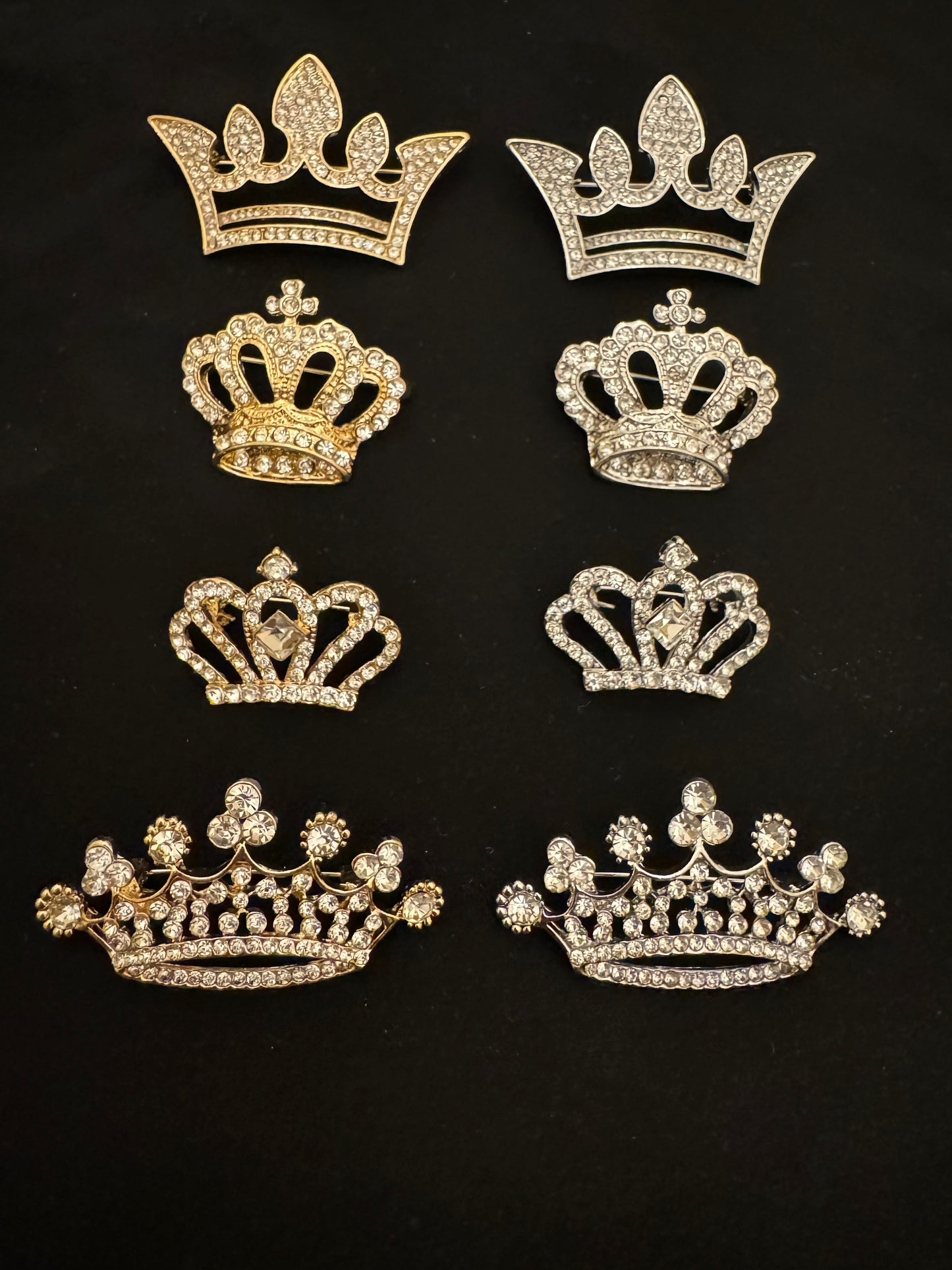 Crown Brooch, Diamanté Rhinestone Pin, Silver Gold Accessory